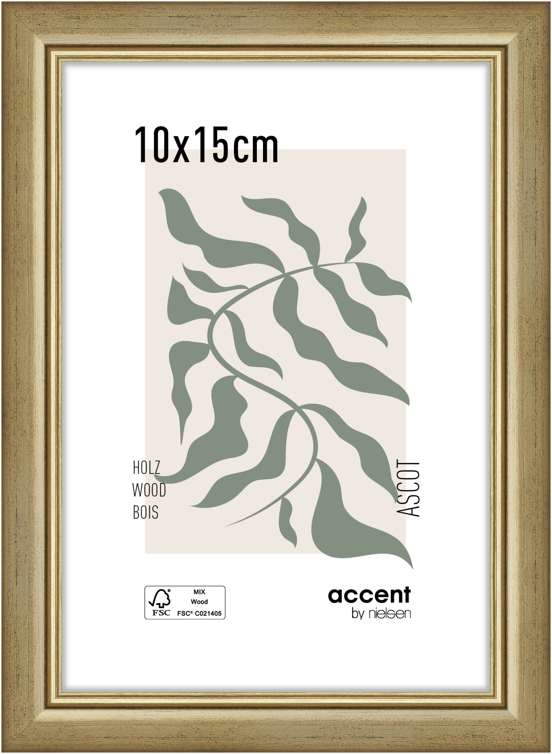 accent by nielsen Holz Bilderrahmen Ascot, 10x15 cm, Gold