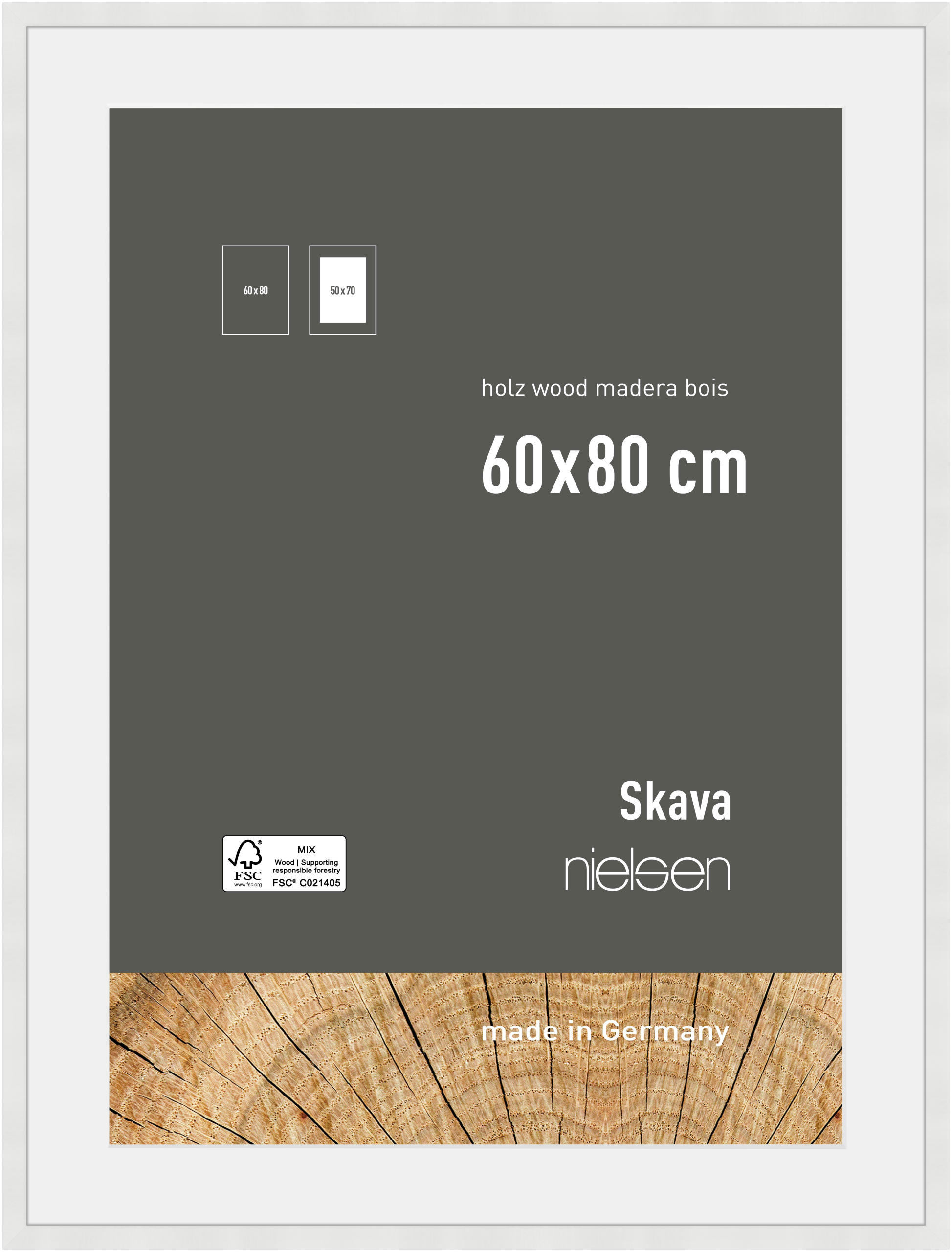 nielsen Holz Bilderrahmen Skava Weiß, 60,0 x 80,0 cm - mit Passepartout 50x70 cm