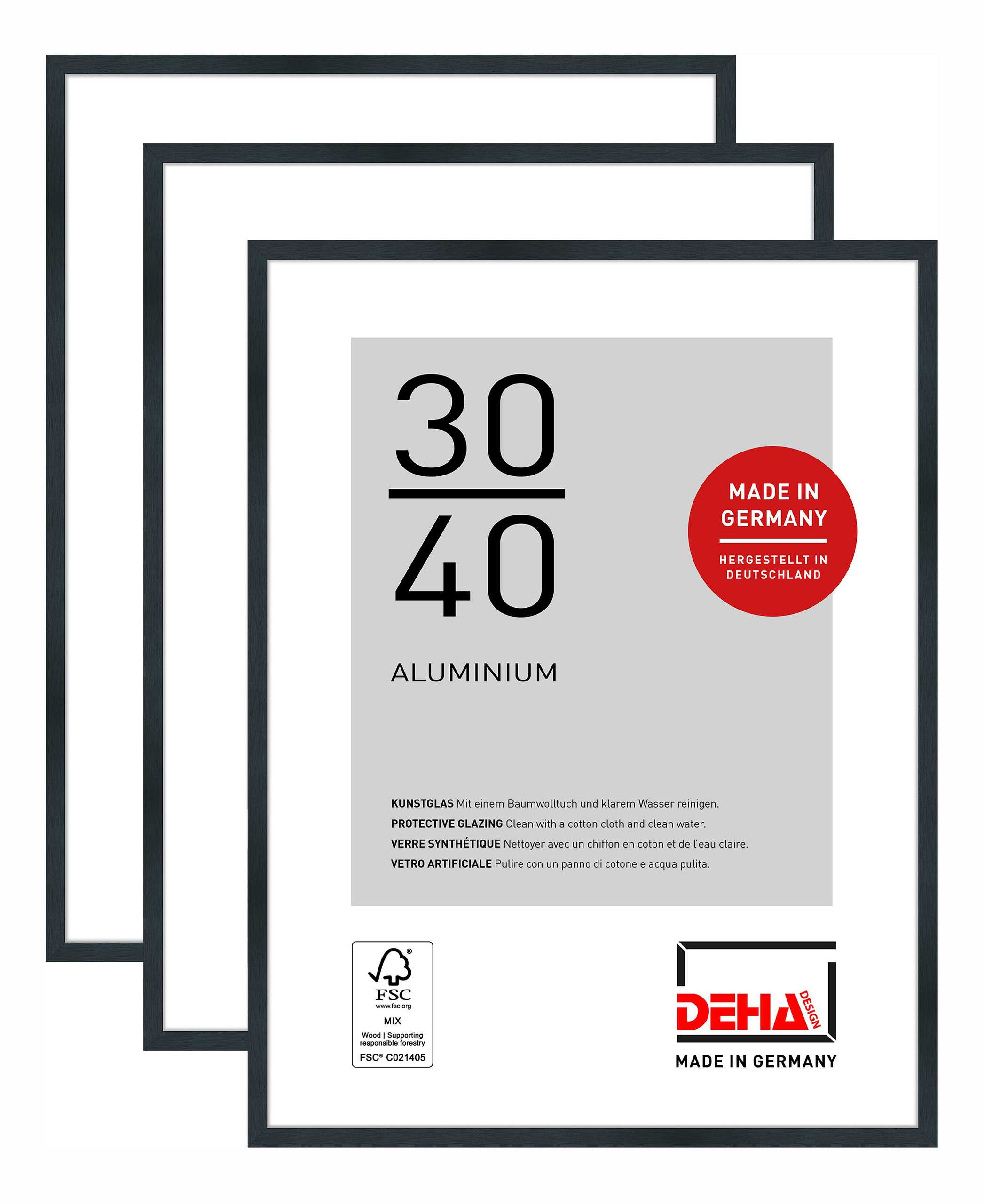 DEHA 3er SET Aluminium Bilderrahmen Tribeca, 30x40 cm, Struktur Schwarz Matt