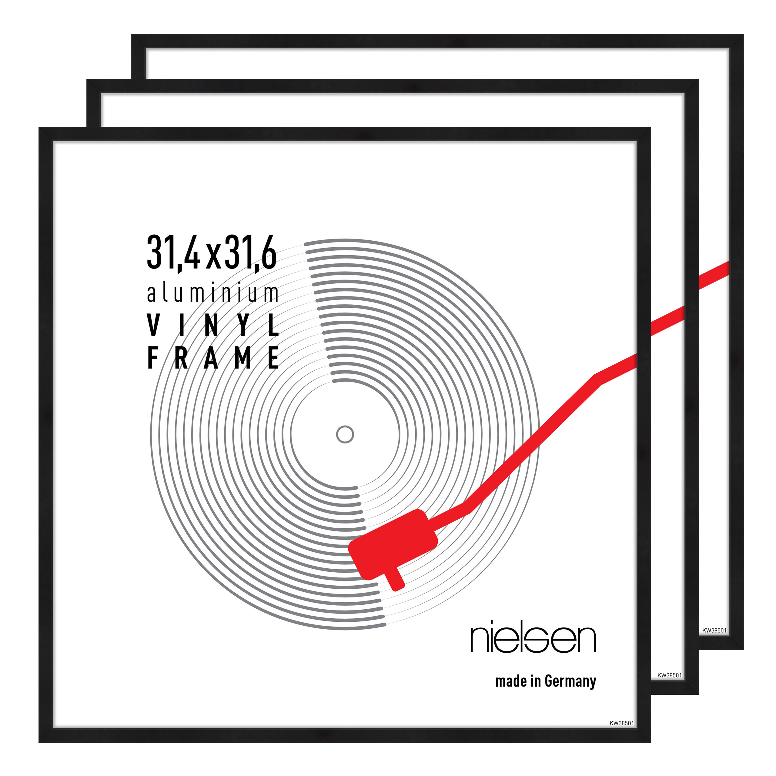 nielsen 3er SET Aluminium Schallplatten Rahmen Vinyl, doppel LP-Rahmen Vinyl, 31,4x31,6 cm, Eloxal Schwarz Matt, Langspielplatten-Rahmen