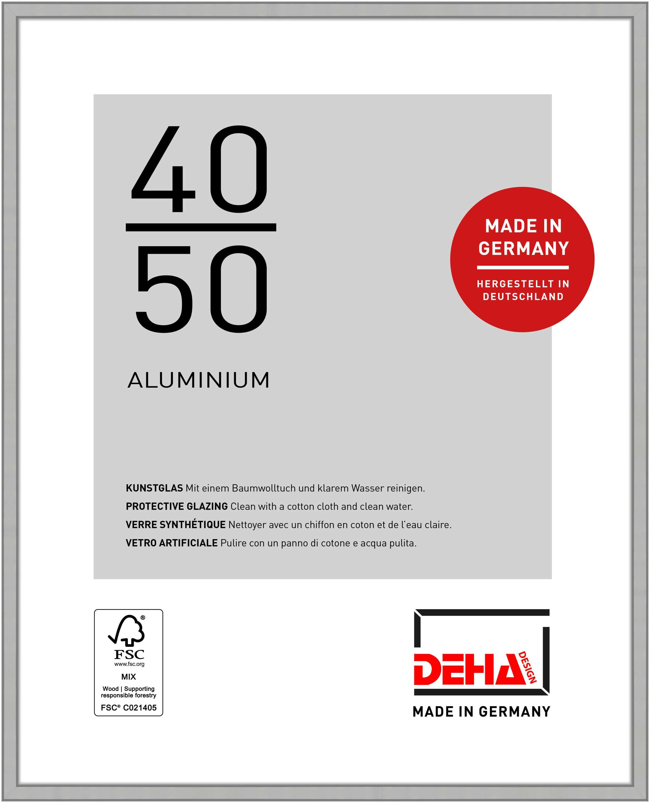 DEHA Design Aluminium Bilderrahmen Boston, 40x50 cm, Silber Matt