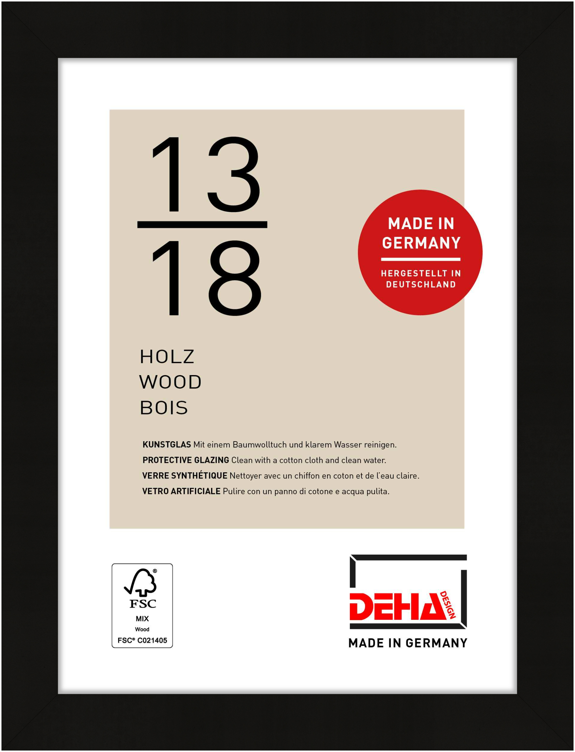 DEHA Design Holz Portraitrahmen, Bilderrahmen Fontana, 13x18 cm, Schwarz