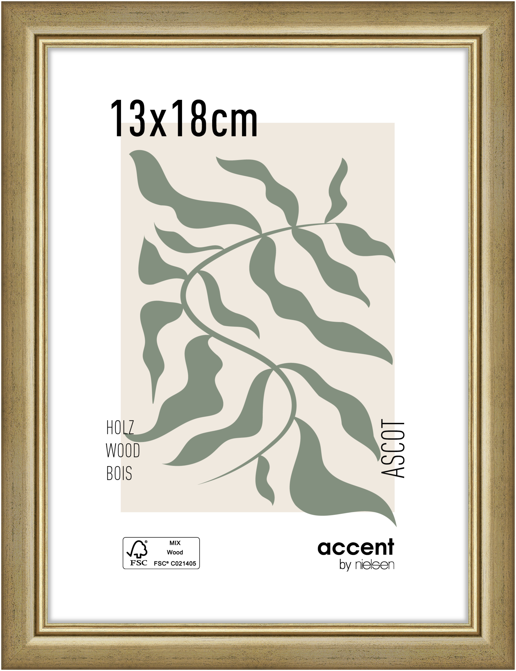 accent by nielsen Holz Bilderrahmen Ascot, 13x18 cm, Gold