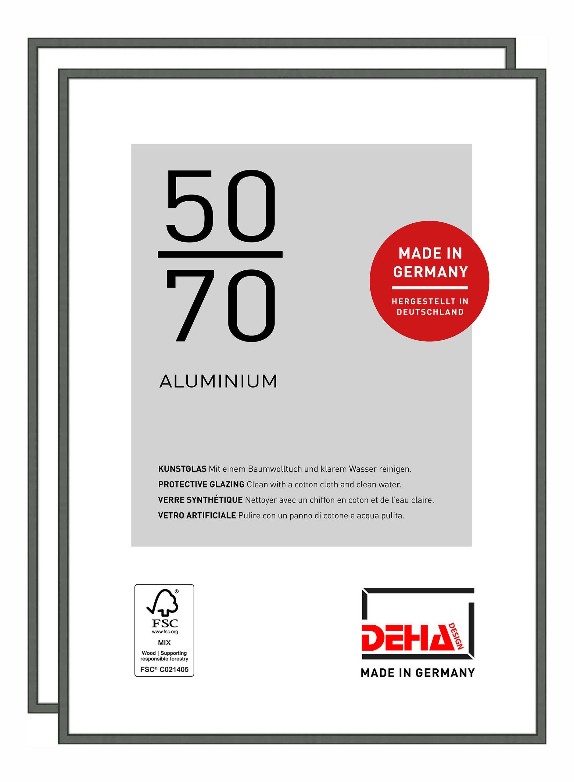 DEHA Design Bilderrahmen Boston (2er Set), 50x70 cm, Aluminium Contrastgrau