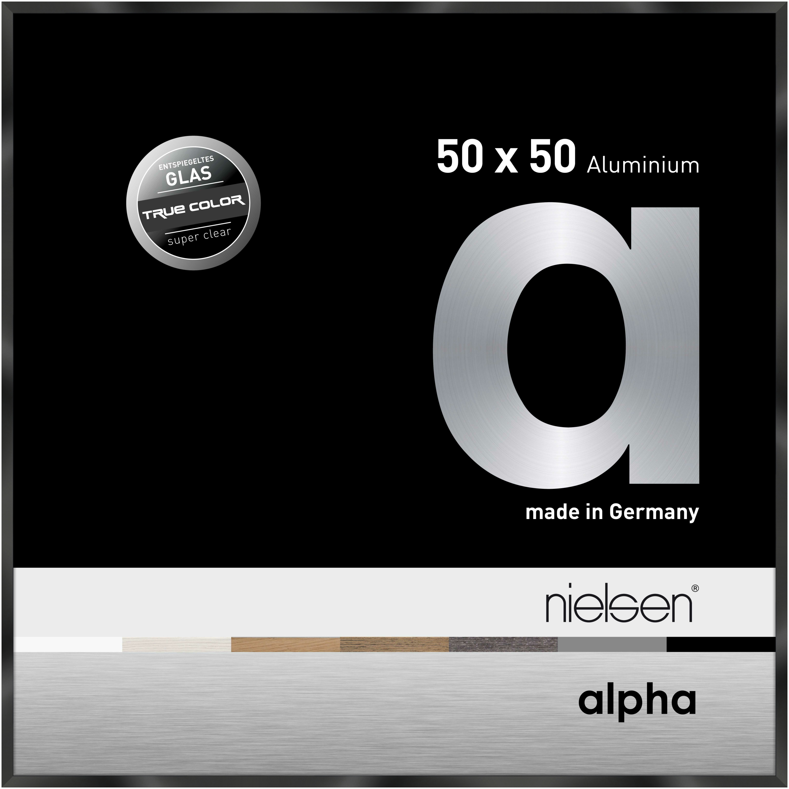 nielsen Aluminium Bilderrahmen Alpha True Color, 50x50 cm, Eloxal Schwarz Glanz