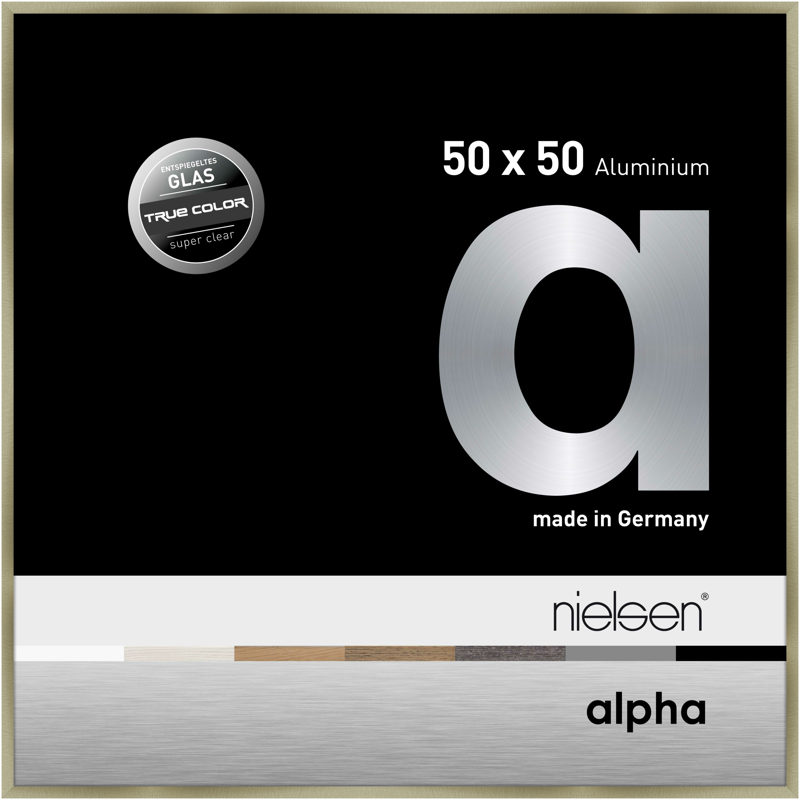 nielsen Aluminium Bilderrahmen Alpha True Color, 50x50 cm, Brushed Edelstahl