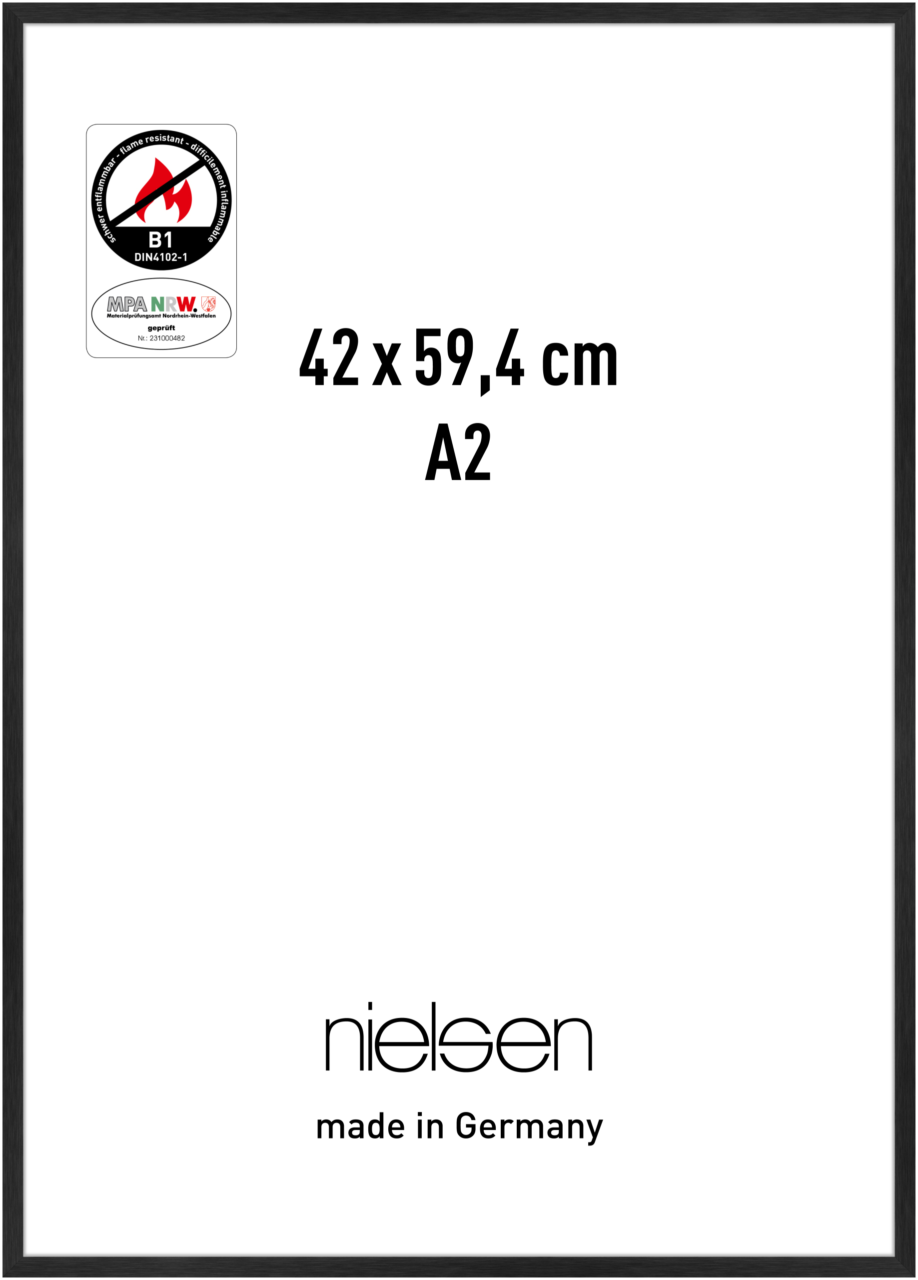 nielsen Aluminium Bilderrahmen C2-B1, 42x59,4 cm (A2), Struktur Schwarz Matt