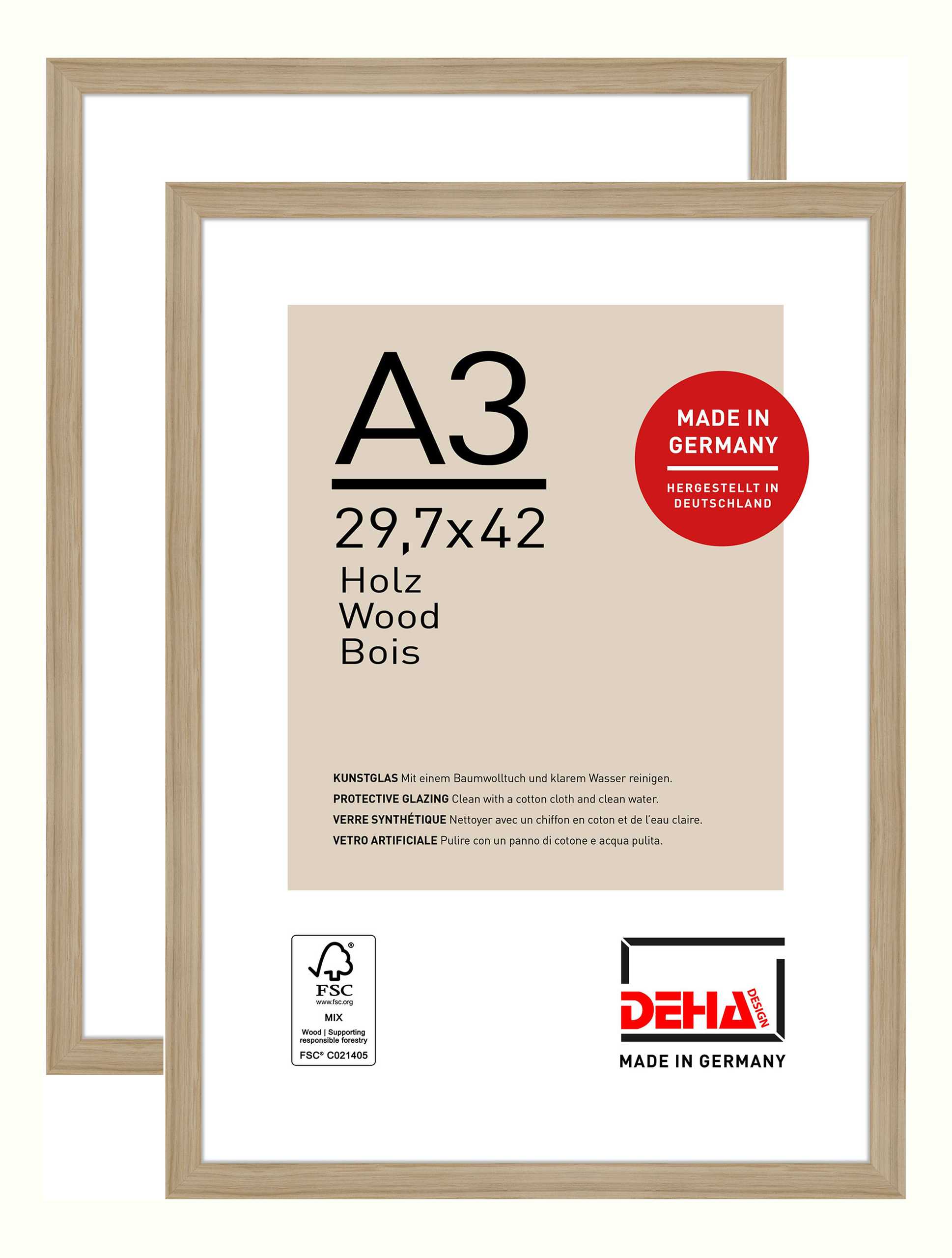 DEHA Design Bilderrahmen Fontana (2er Set), A3 29,7x42 cm, Holz Eiche