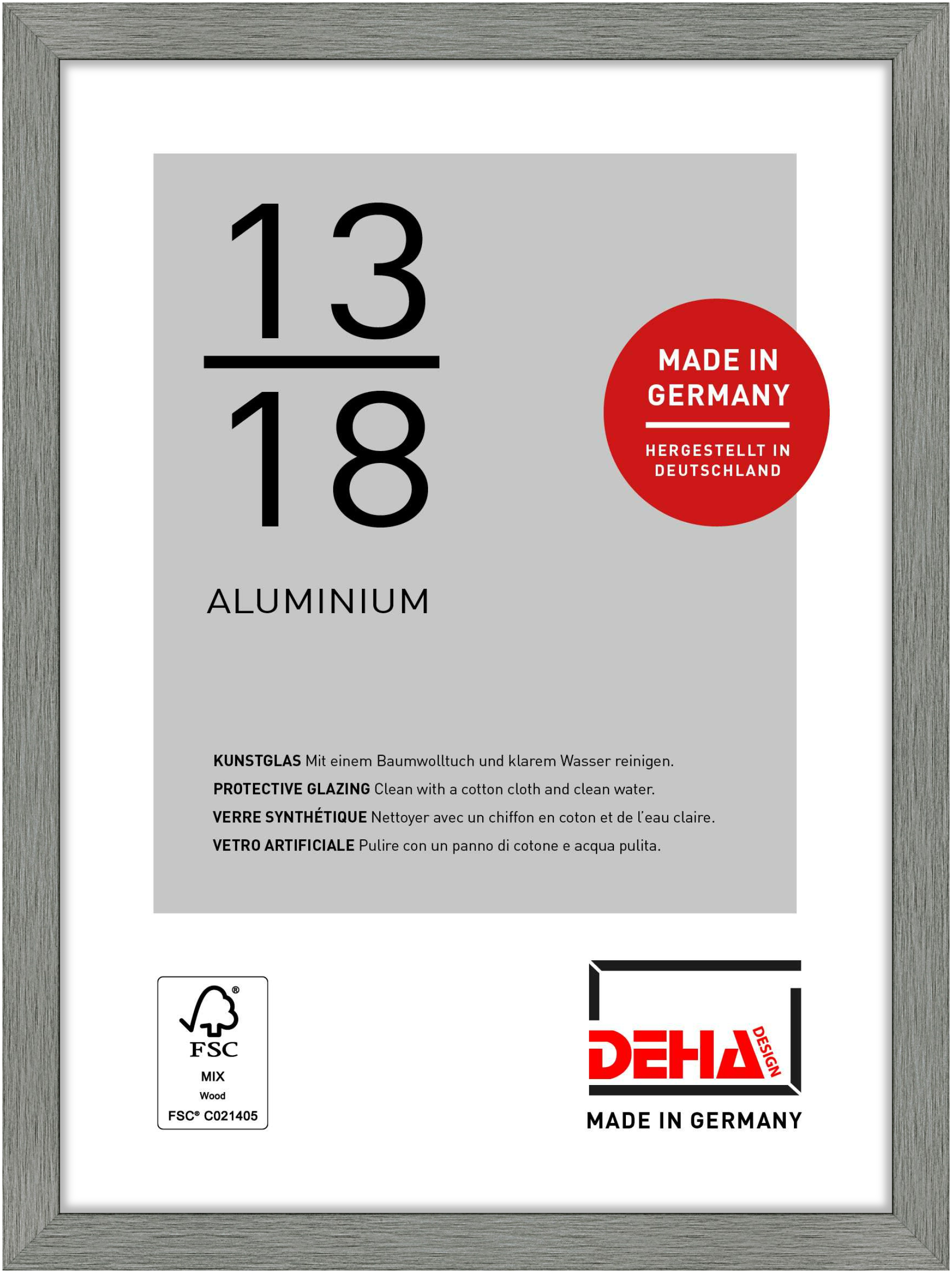 DEHA Design Aluminium Portraitrahmen Tribeca, 13x18 cm, Struktur Grau Matt