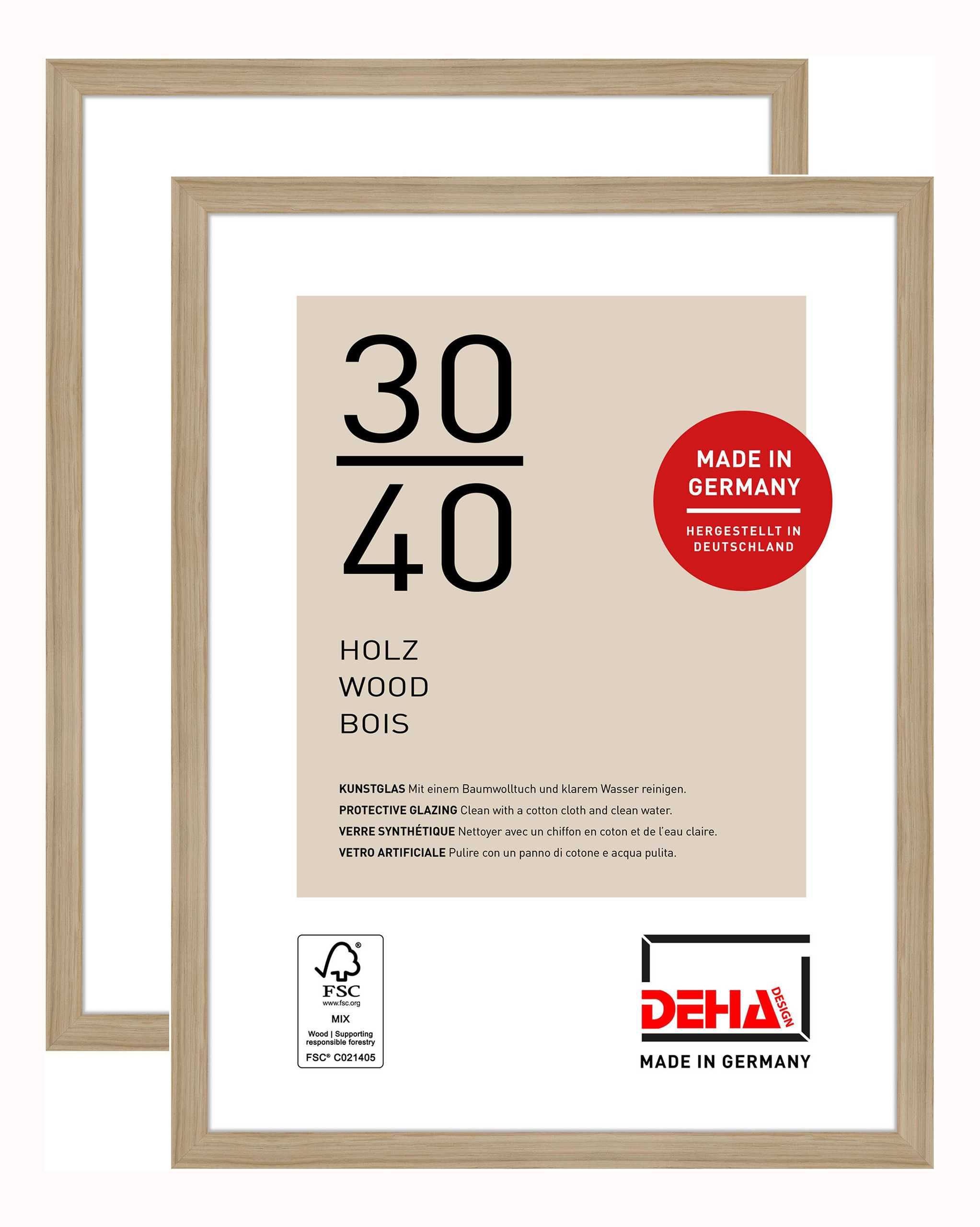 DEHA Design Bilderrahmen Fontana (2er Set), 30x40 cm, Holz Eiche