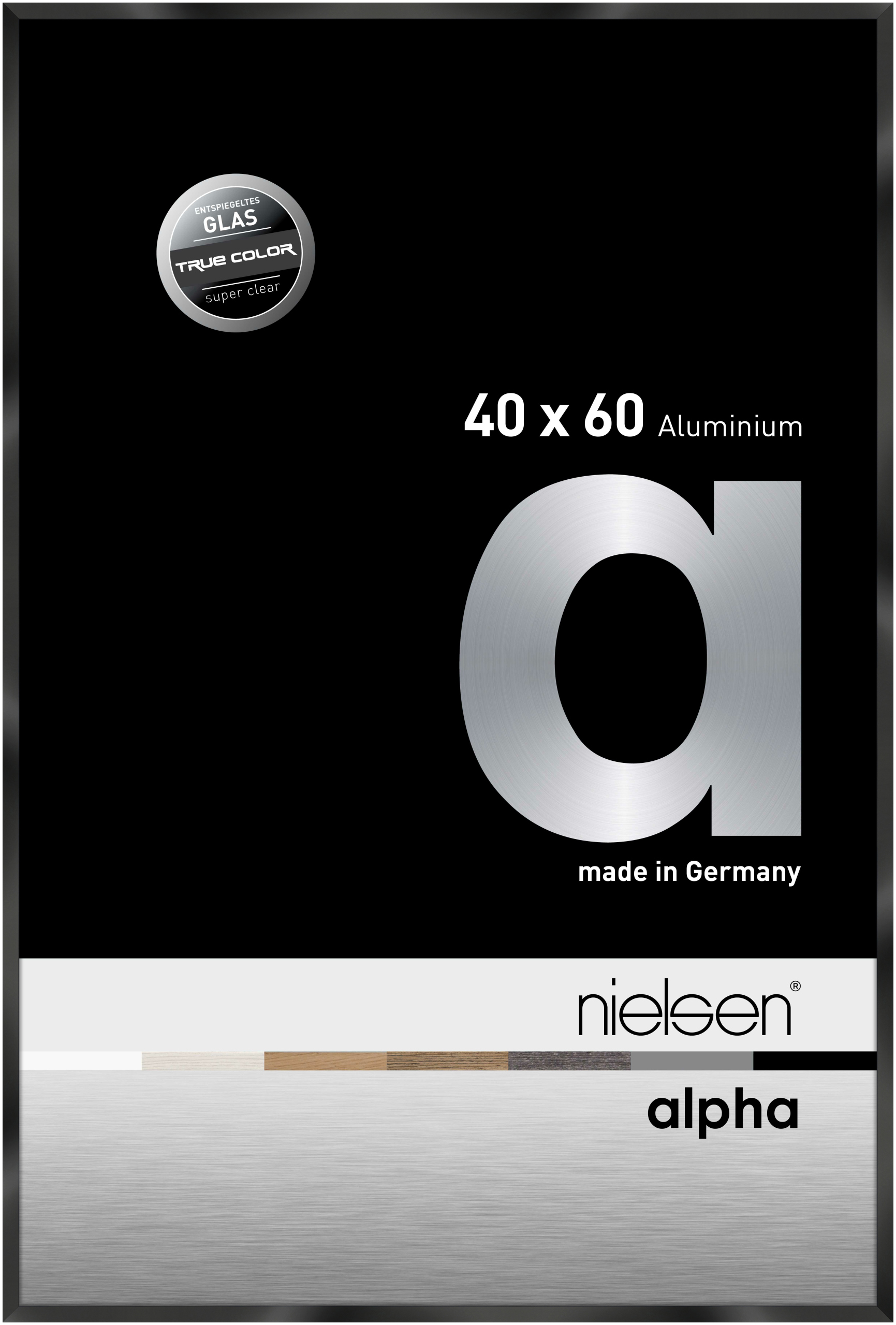nielsen Aluminium Bilderrahmen Alpha True Color, 40x60 cm, Eloxal Schwarz Glanz