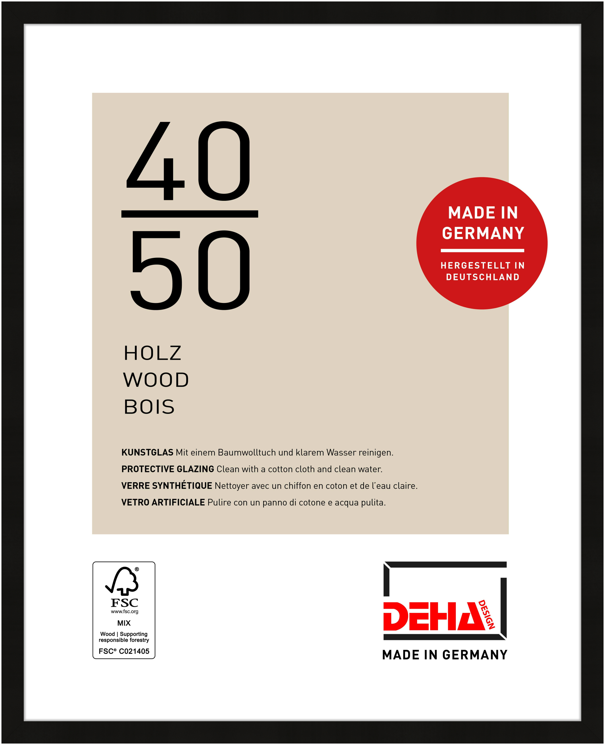 DEHA Design Holz Bilderrahmen Fontana, 40x50 cm, Schwarz