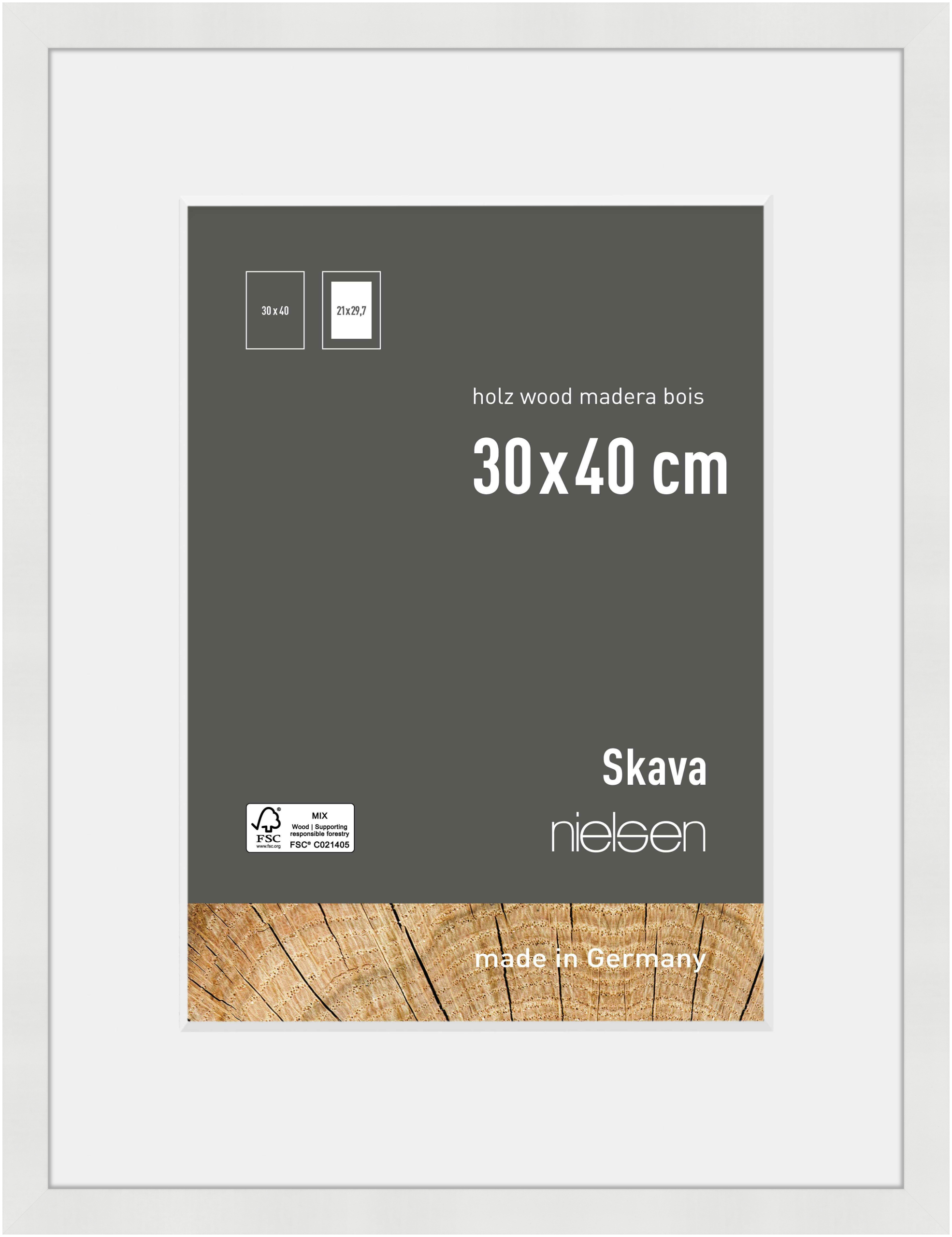 nielsen Holz Bilderrahmen Skava Weiß, 30,0 x 40,0 cm - mit Passepartout 21x29,7 cm (A4) cm