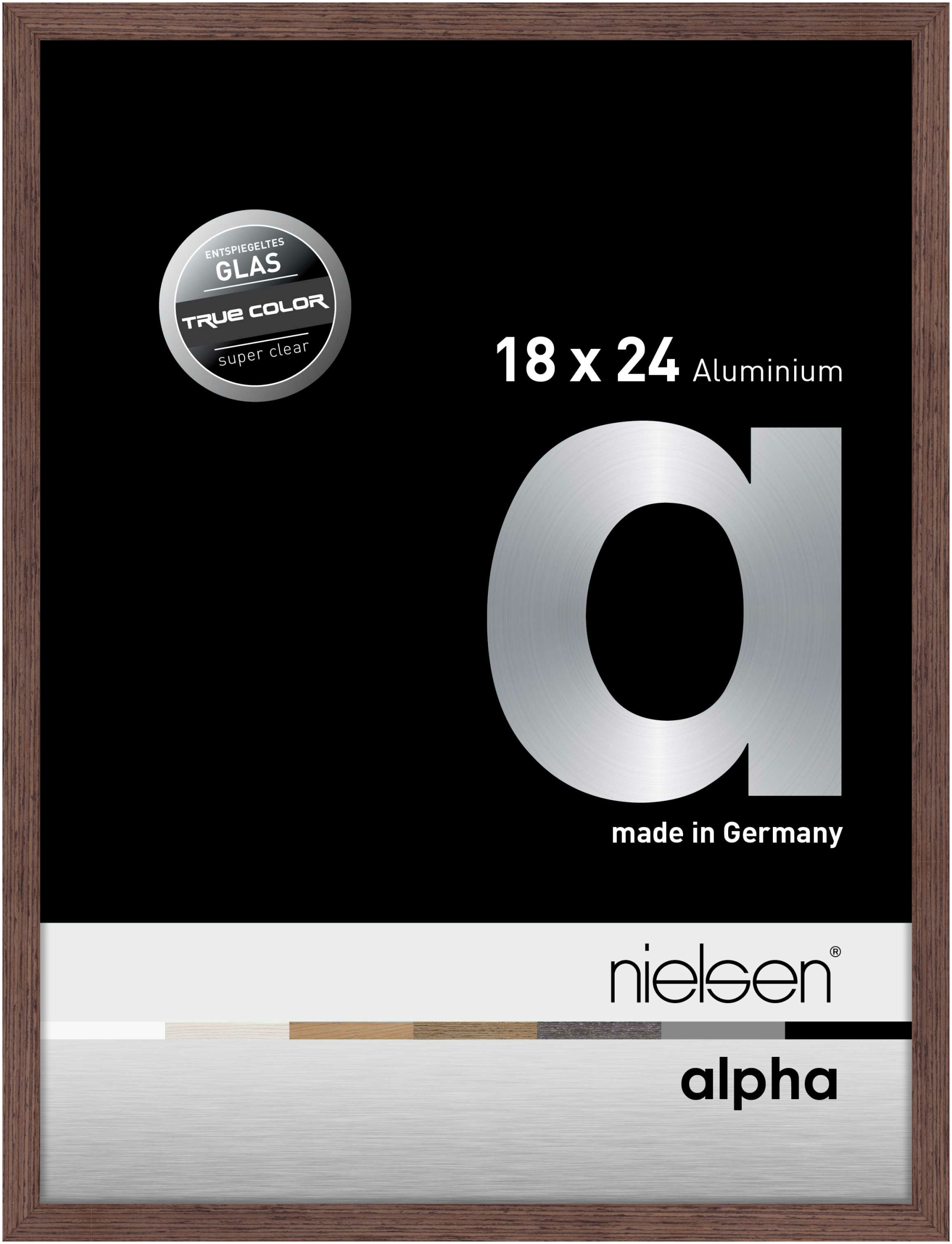 nielsen Aluminium Bilderrahmen Alpha True Color, 18x24 cm, Wengé Hell