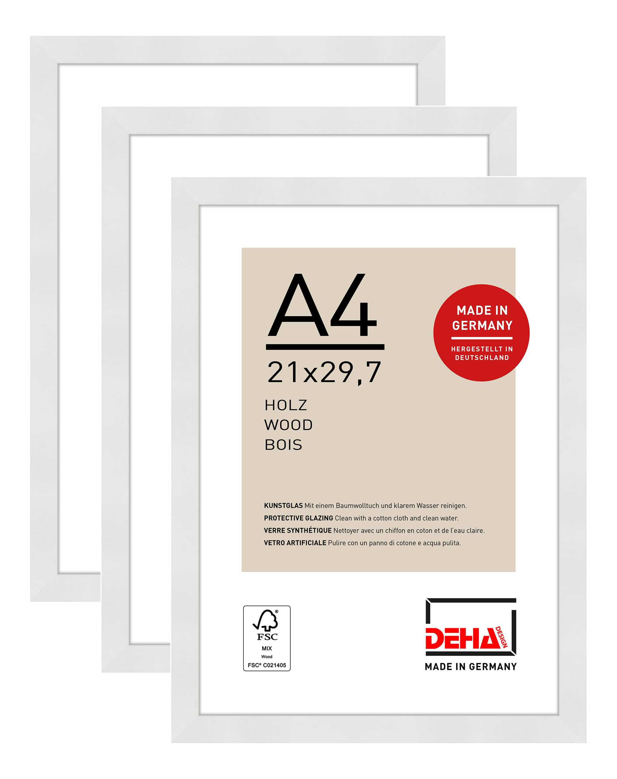 DEHA Design Bilderrahmen Fontana (3er Set), A4 21x29,7 cm, Holz Weiß