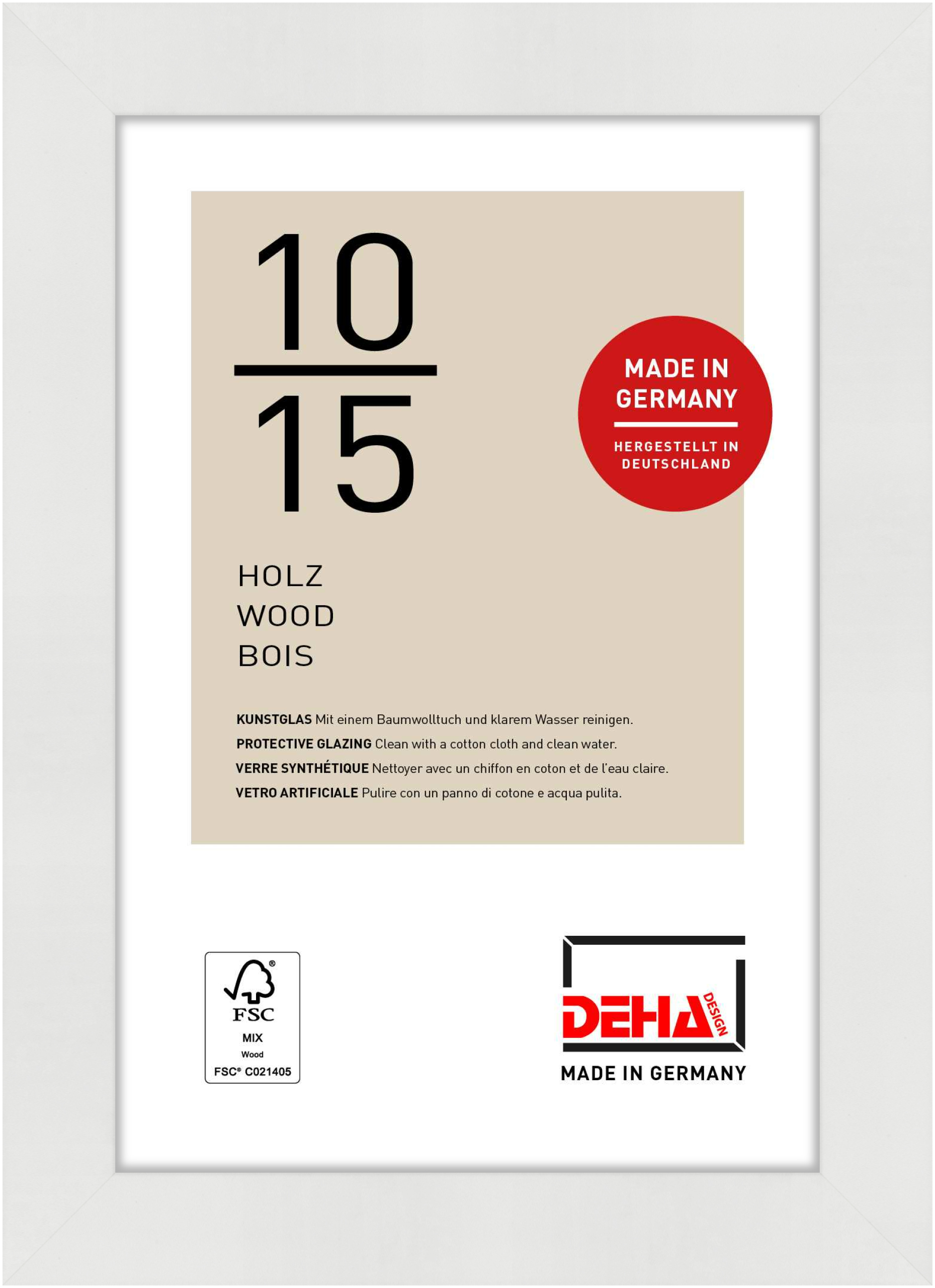 DEHA Design Holz Portraitrahmen, Bilderrahmen Fontana, 10x15 cm, Weiß
