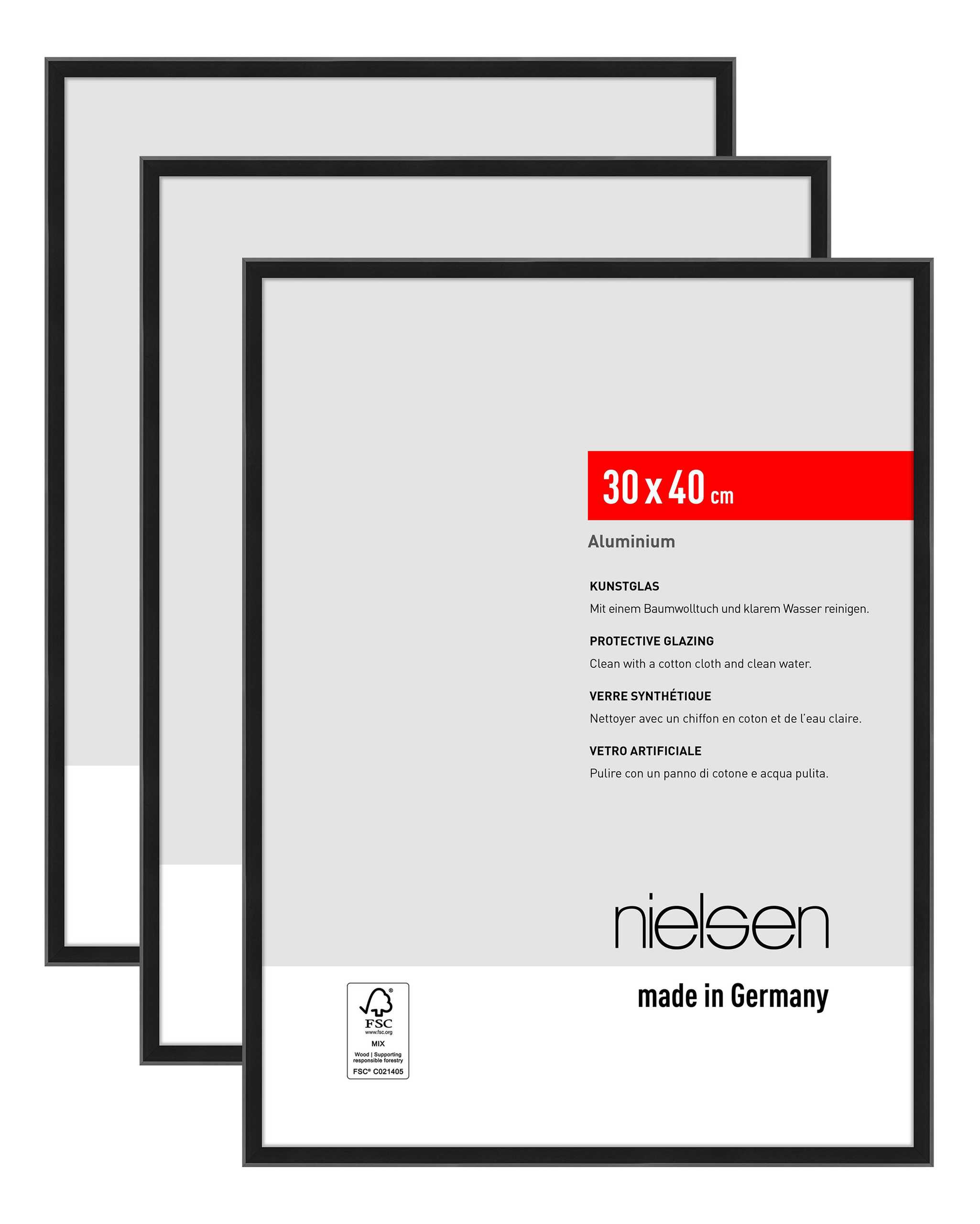 nielsen Bilderrahmen Atlanta (3er Set), 30x40 cm Aluminium Schwarz Matt