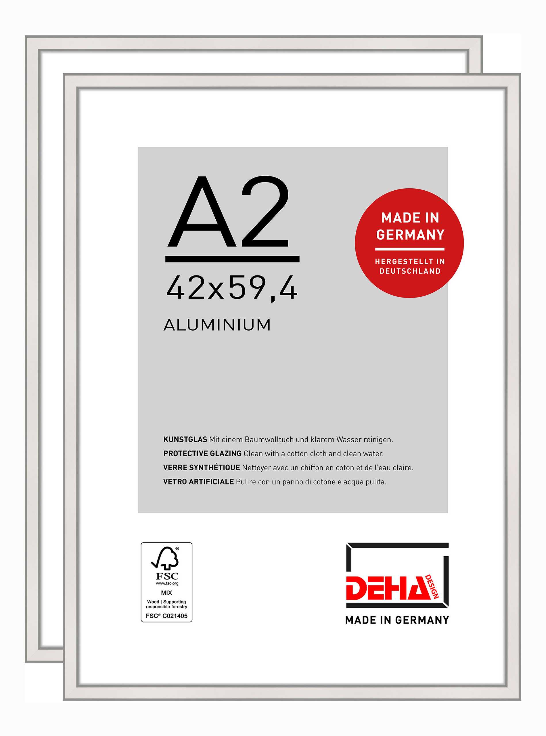 DEHA Design Bilderrahmen Boston (2er Set), A2 42x59,4 cm, Aluminium Silber
