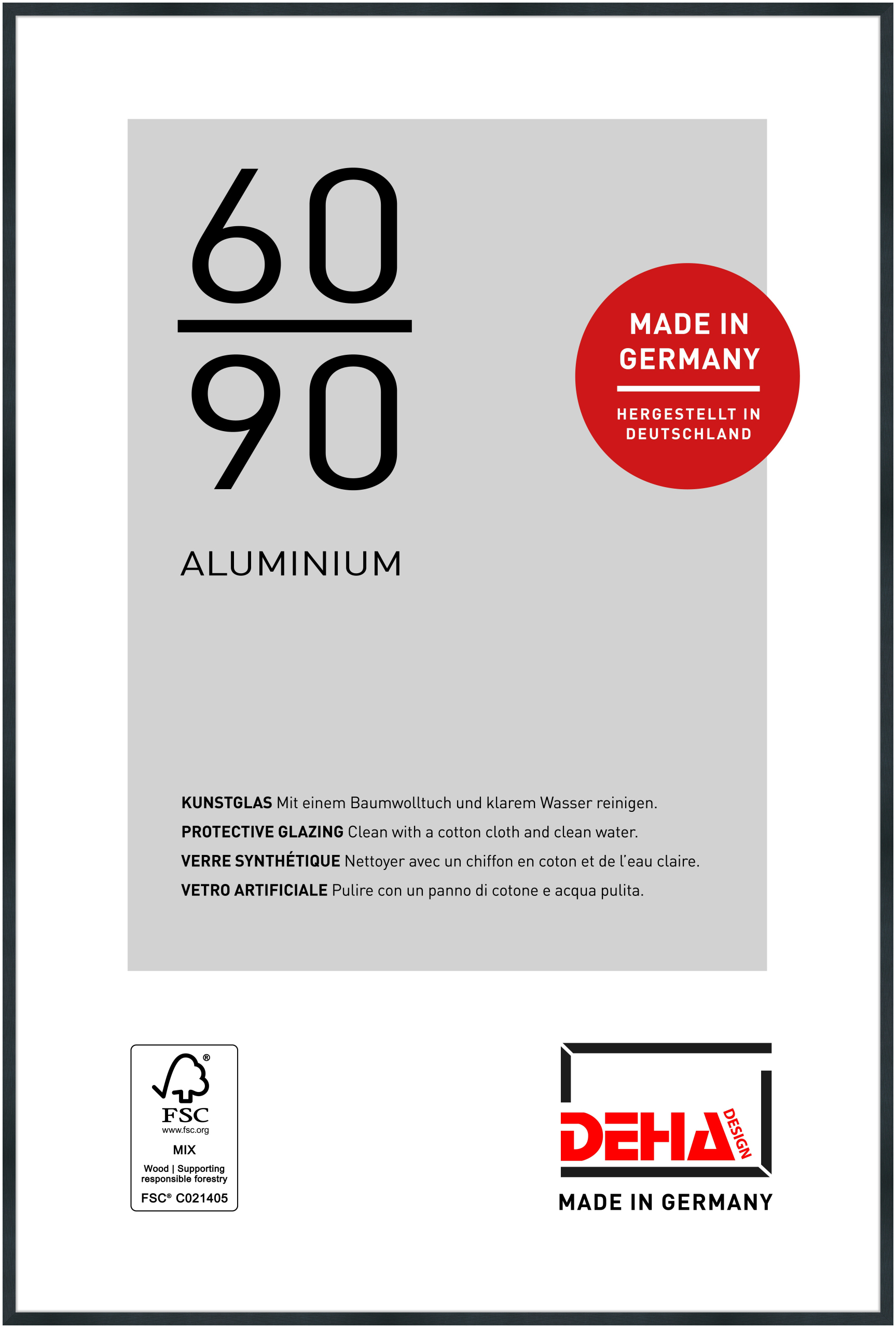 DEHA Design Aluminium Bilderrahmen Tribeca, 60x90 cm, Struktur Schwarz Matt