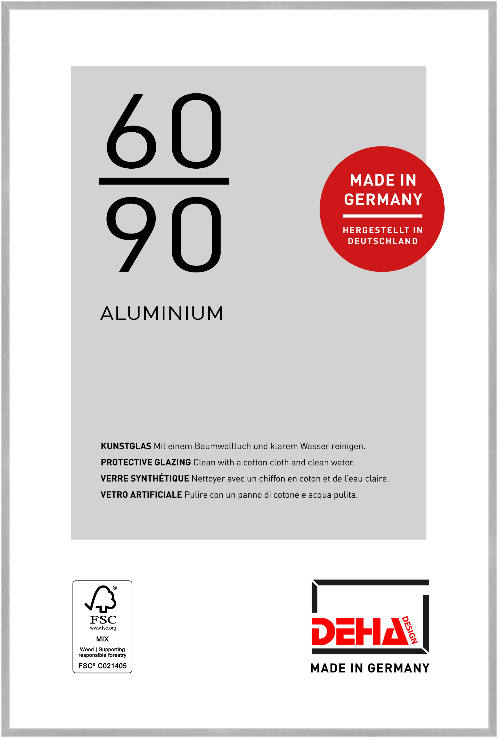 DEHA Design Aluminium Bilderrahmen Tribeca, 60x90 cm, Struktur Silber Matt