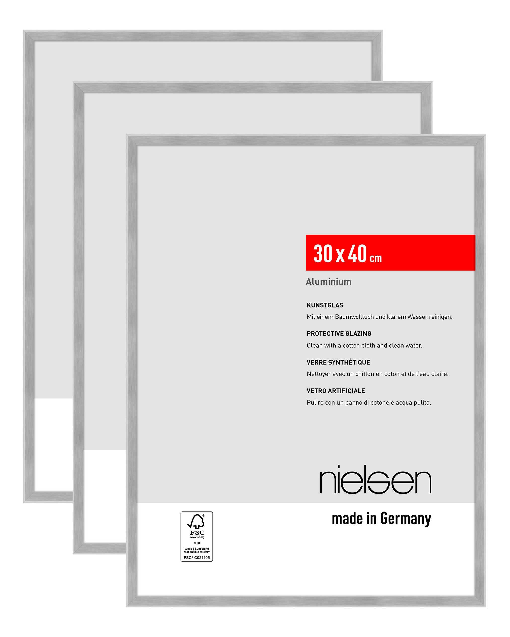 nielsen Bilderrahmen Atlanta (3er Set), 30x40 cm, Aluminium Silber Matt