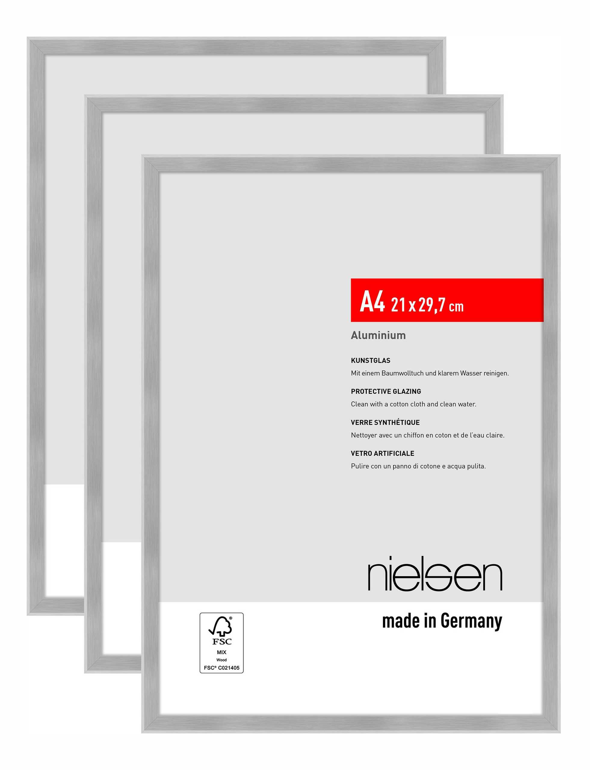 nielsen Bilderrahmen Atlanta (3er Set), A4 21x29,7 cm, Aluminium Silber Matt