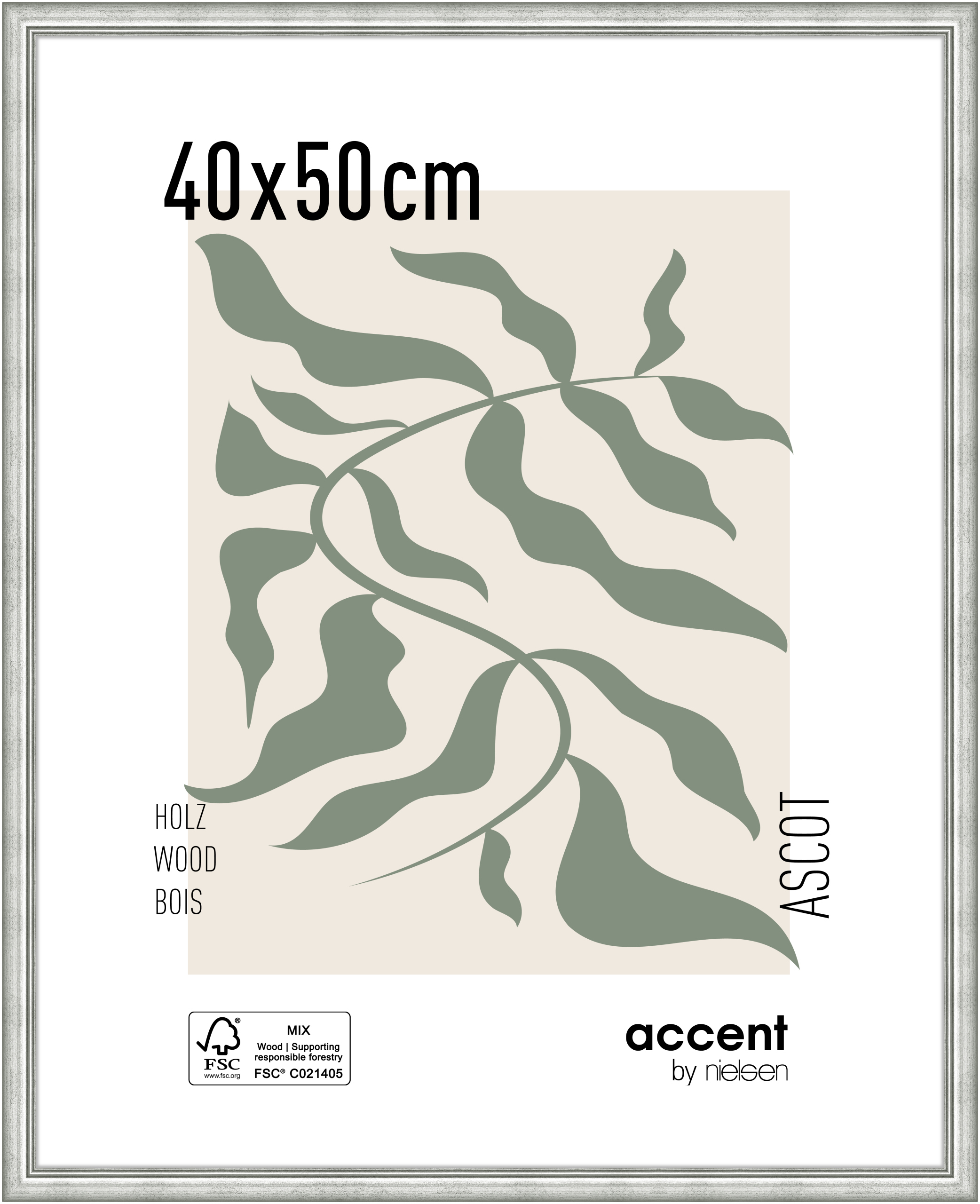 accent by nielsen Holz Bilderrahmen Ascot, 40x50 cm, Silber