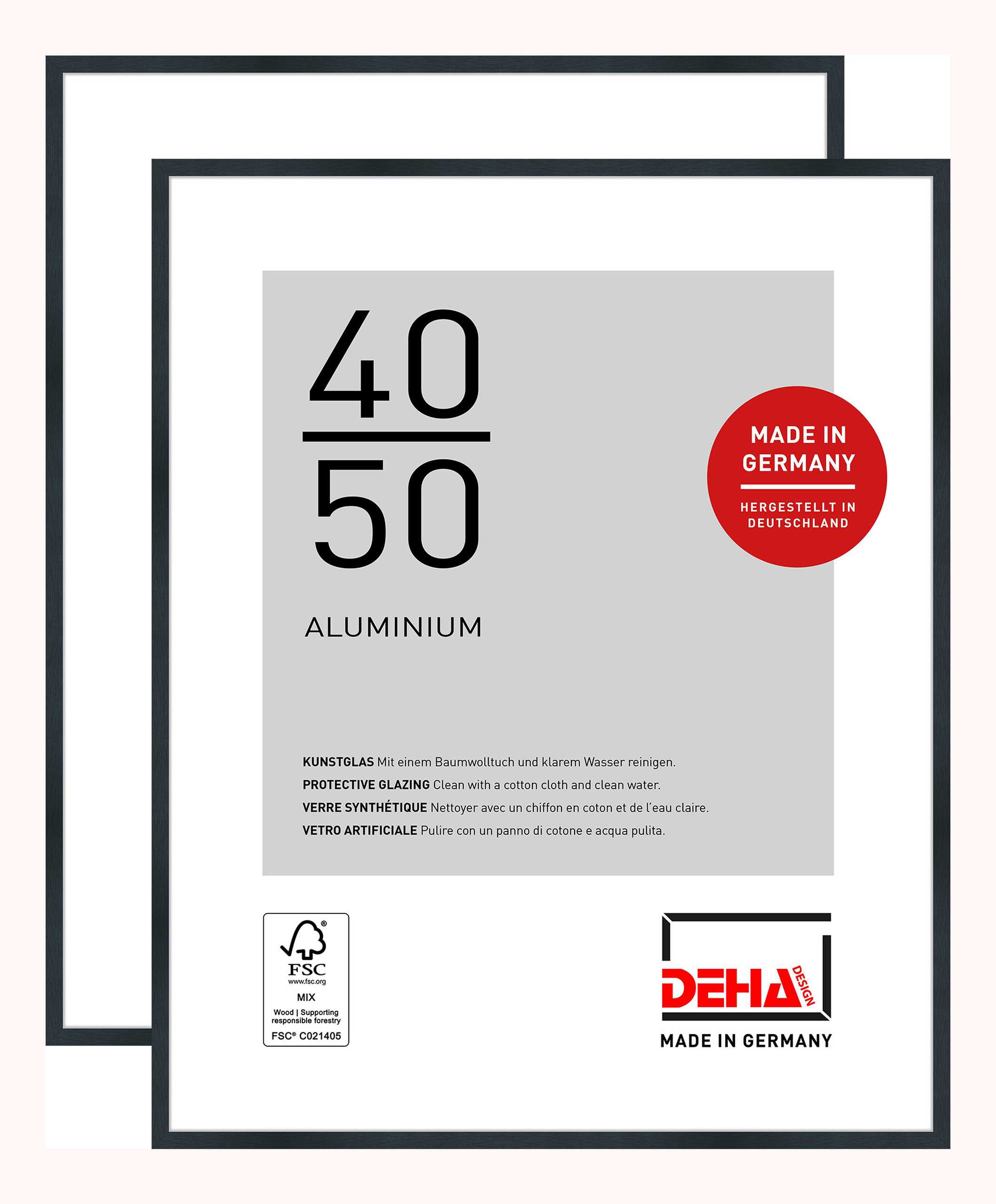 DEHA 2er SET Aluminium Bilderrahmen Tribeca, 40x50 cm, Struktur Schwarz Matt