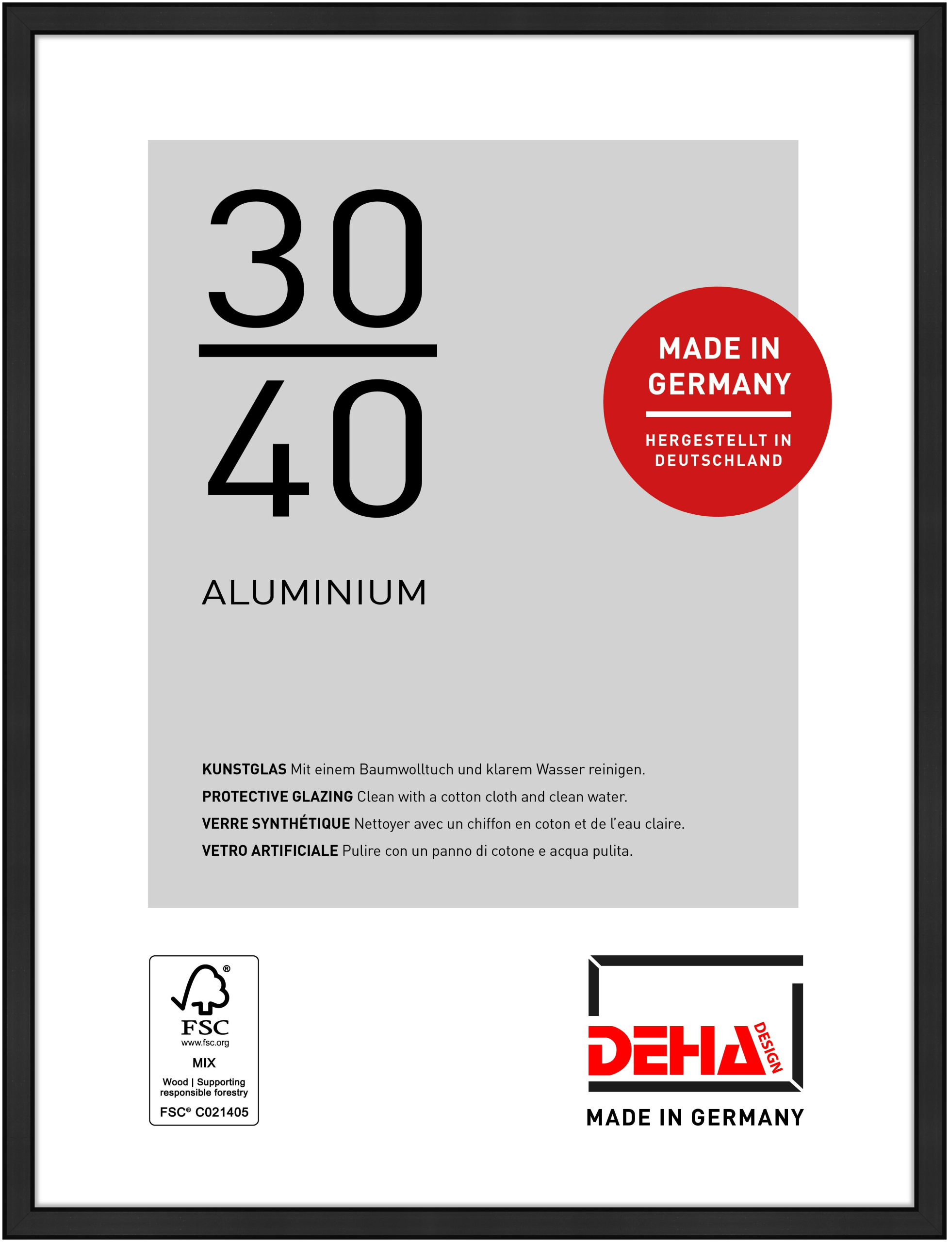 DEHA Design Aluminium Bilderrahmen Boston, 30x40 cm, Eloxal Schwarz Matt