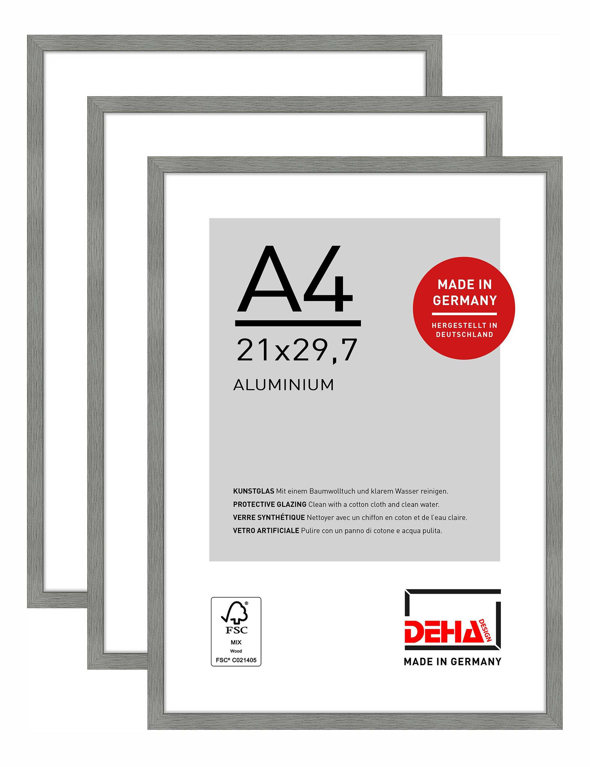 DEHA 3er SET Aluminium Bilderrahmen Tribeca, 21x29,7 cm (A4), Struktur Grau Matt