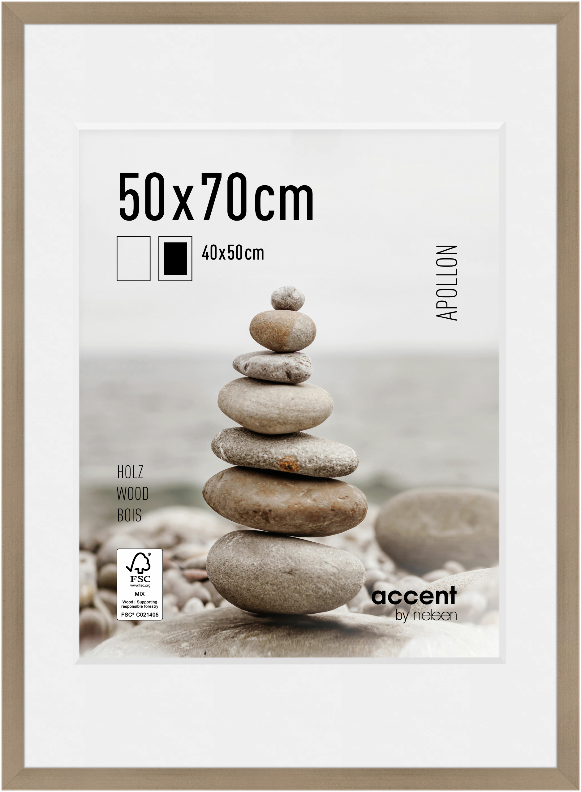 accent by nielsen Holz Bilderrahmen Apollon, 50x70 cm, Silber