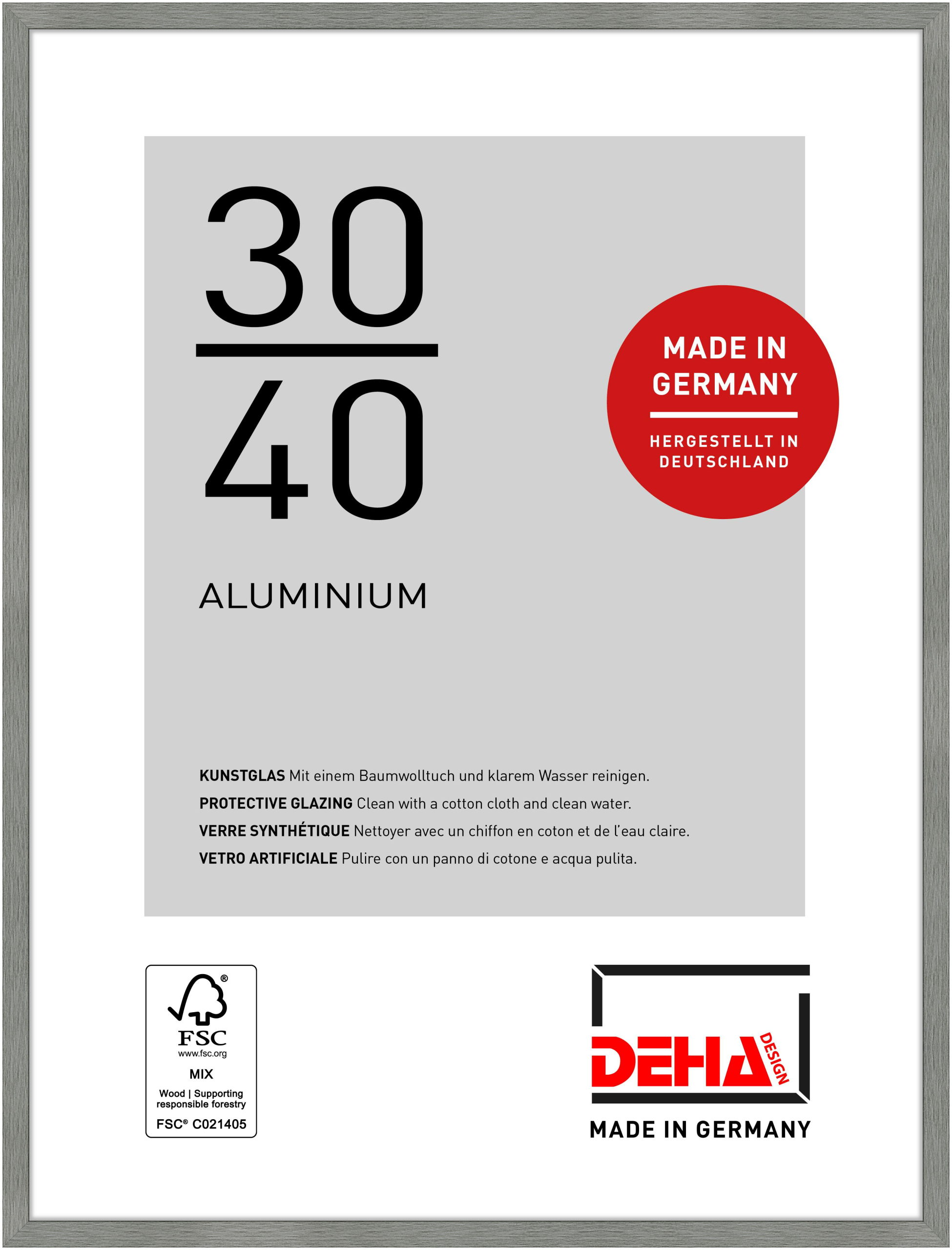 DEHA Design Aluminium Bilderrahmen Tribeca, 30x40 cm, Struktur Grau Matt