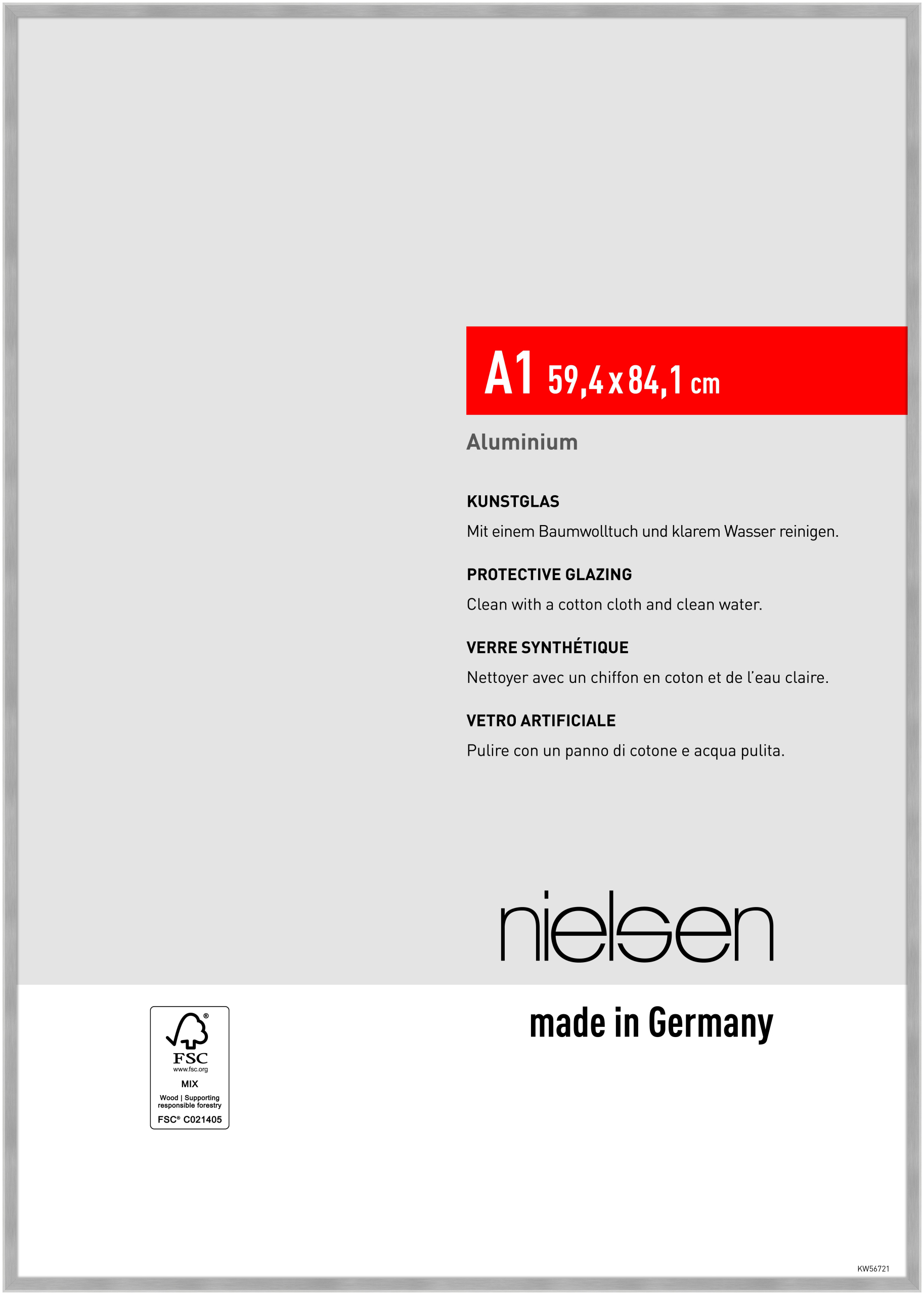 nielsen Aluminium Bilderrahmen Atlanta, 59,4 x 84,1 cm (A1), Struktur Silber Matt