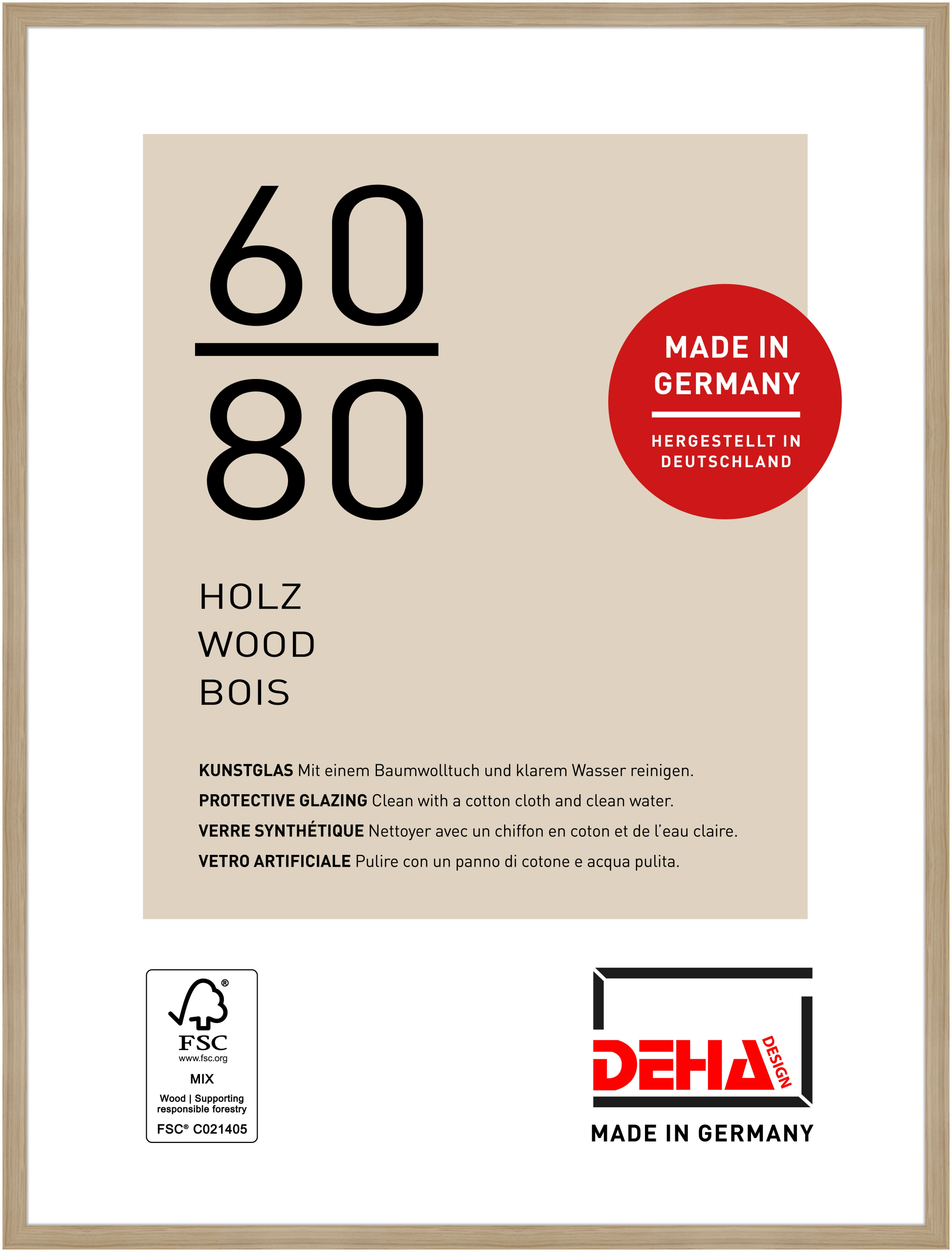 DEHA Design Holz Bilderrahmen Fontana, 60x80 cm, Eiche