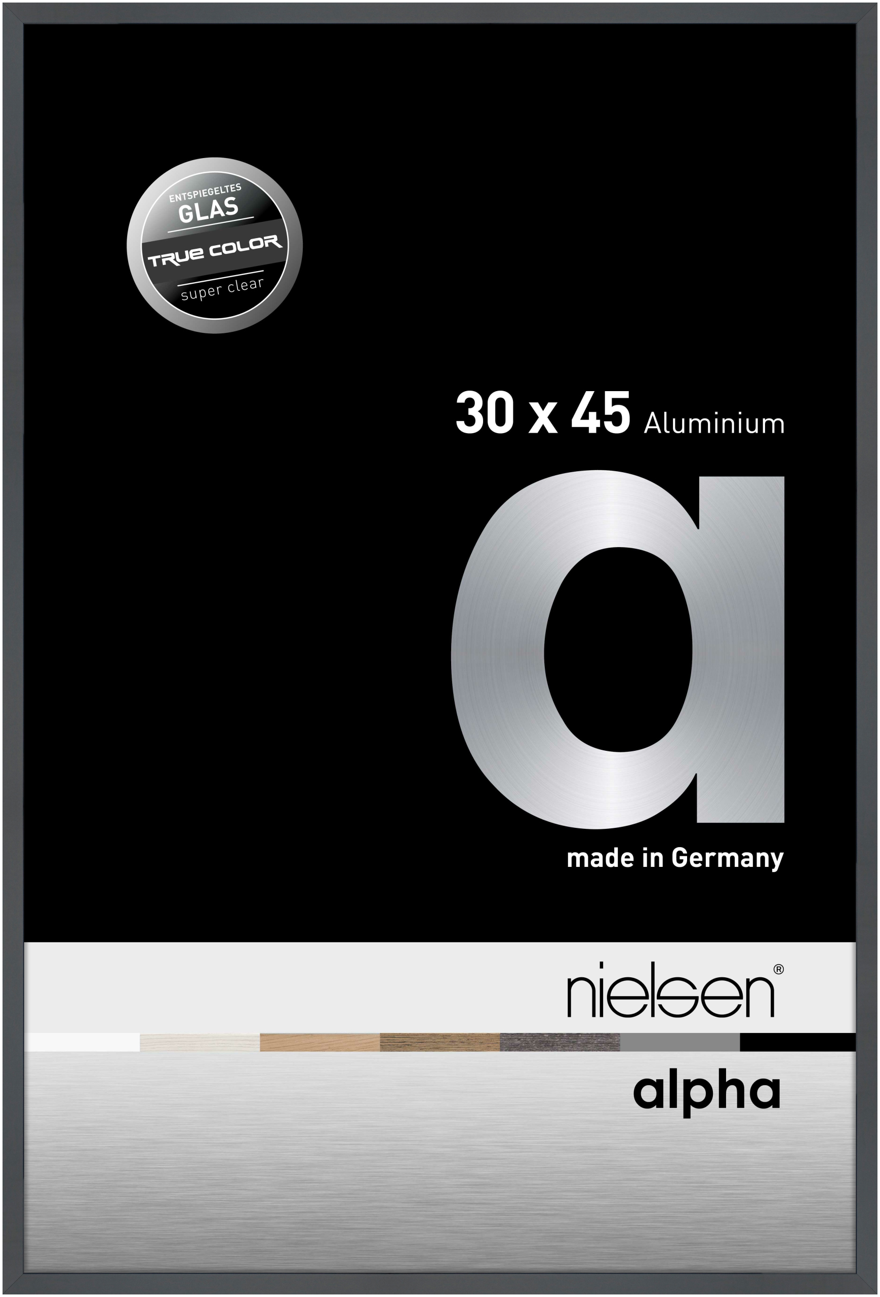 nielsen Aluminium Bilderrahmen Alpha True Color, 30x45 cm, Dunkelgrau Glanz