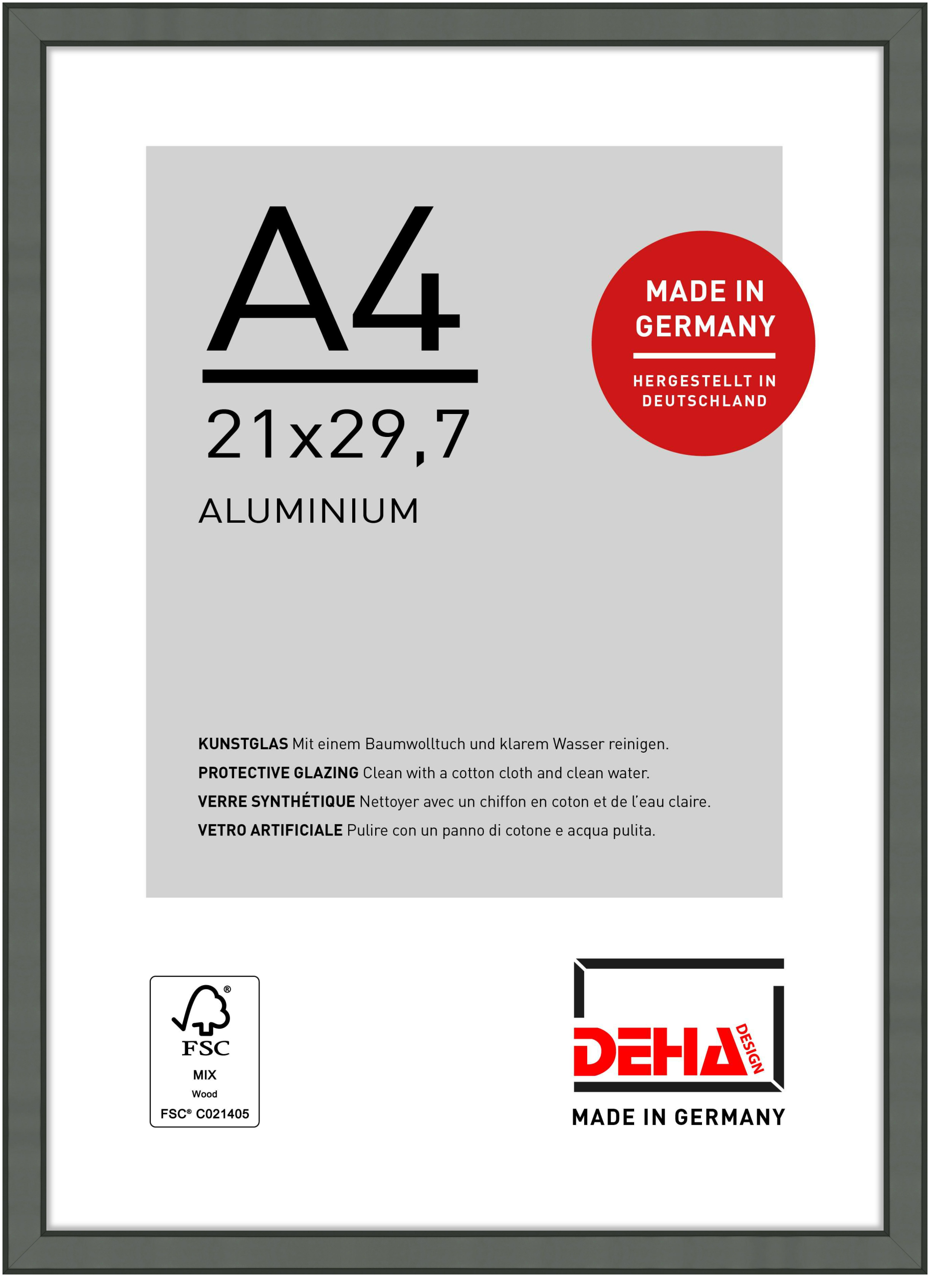 DEHA Design Aluminium Bilderrahmen Boston, 21x29,7 cm (A4), Contrastgrau
