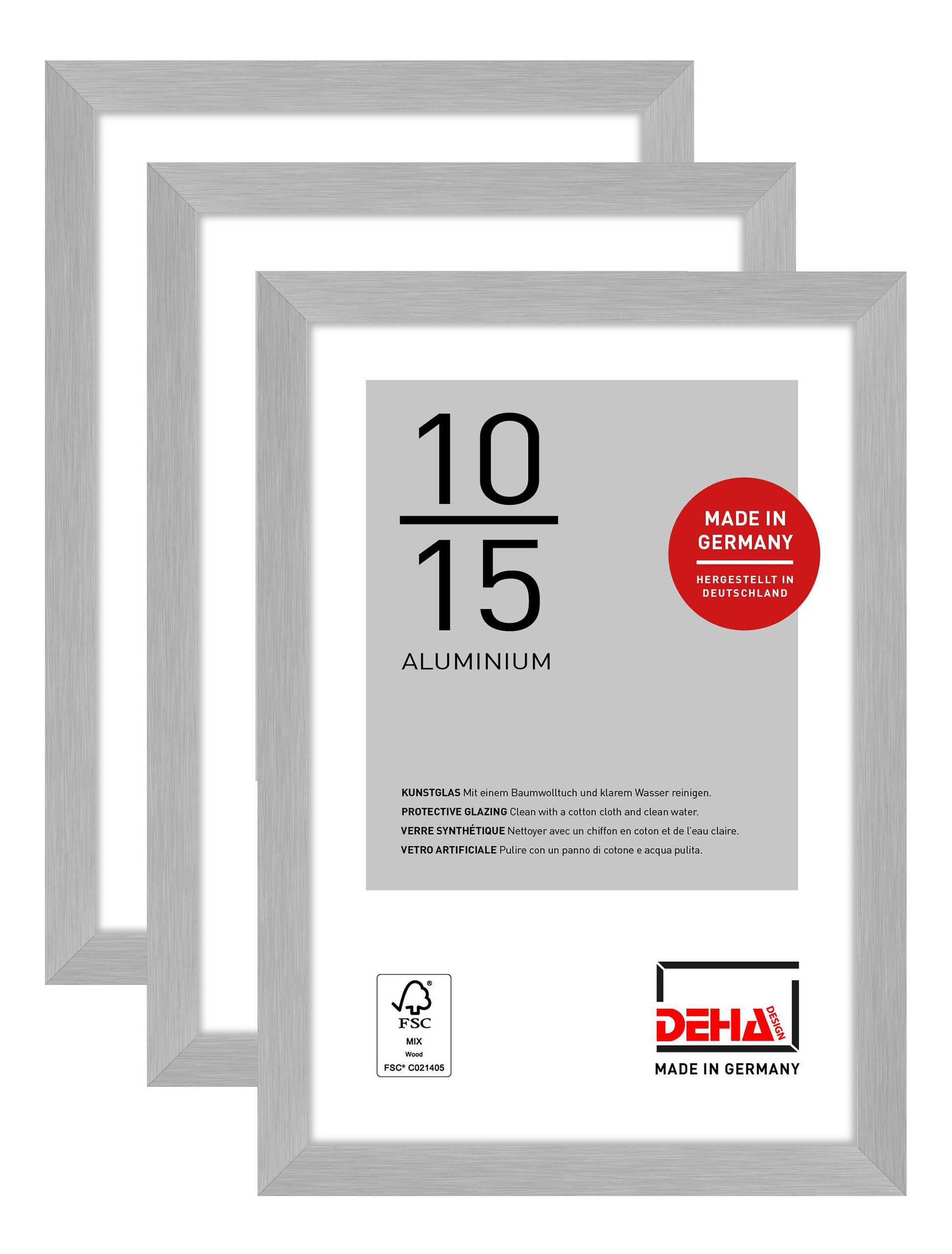 DEHA Design Aluminium Portraitrahmen, Bilderrahmen 3er SET Tribeca, 10x15 cm, Struktur Silber Matt