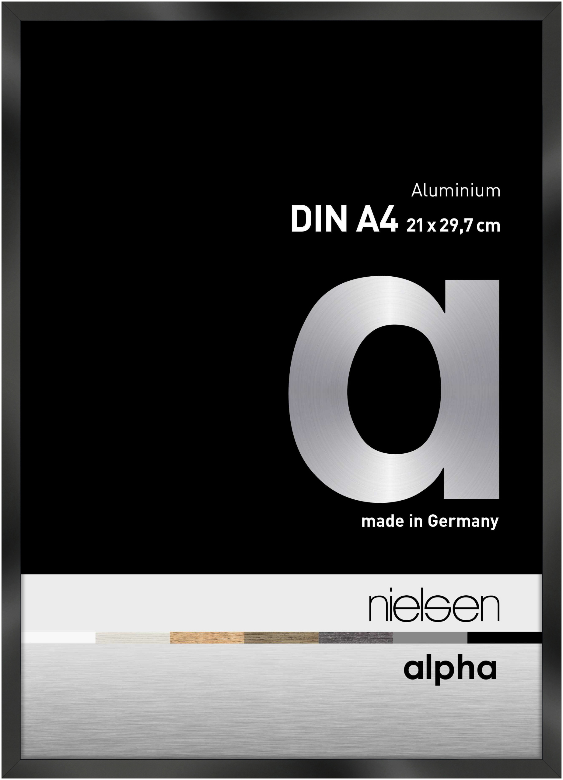 nielsen Aluminium Bilderrahmen Alpha, 21x29,7 cm (A4), Eloxal Schwarz Glanz