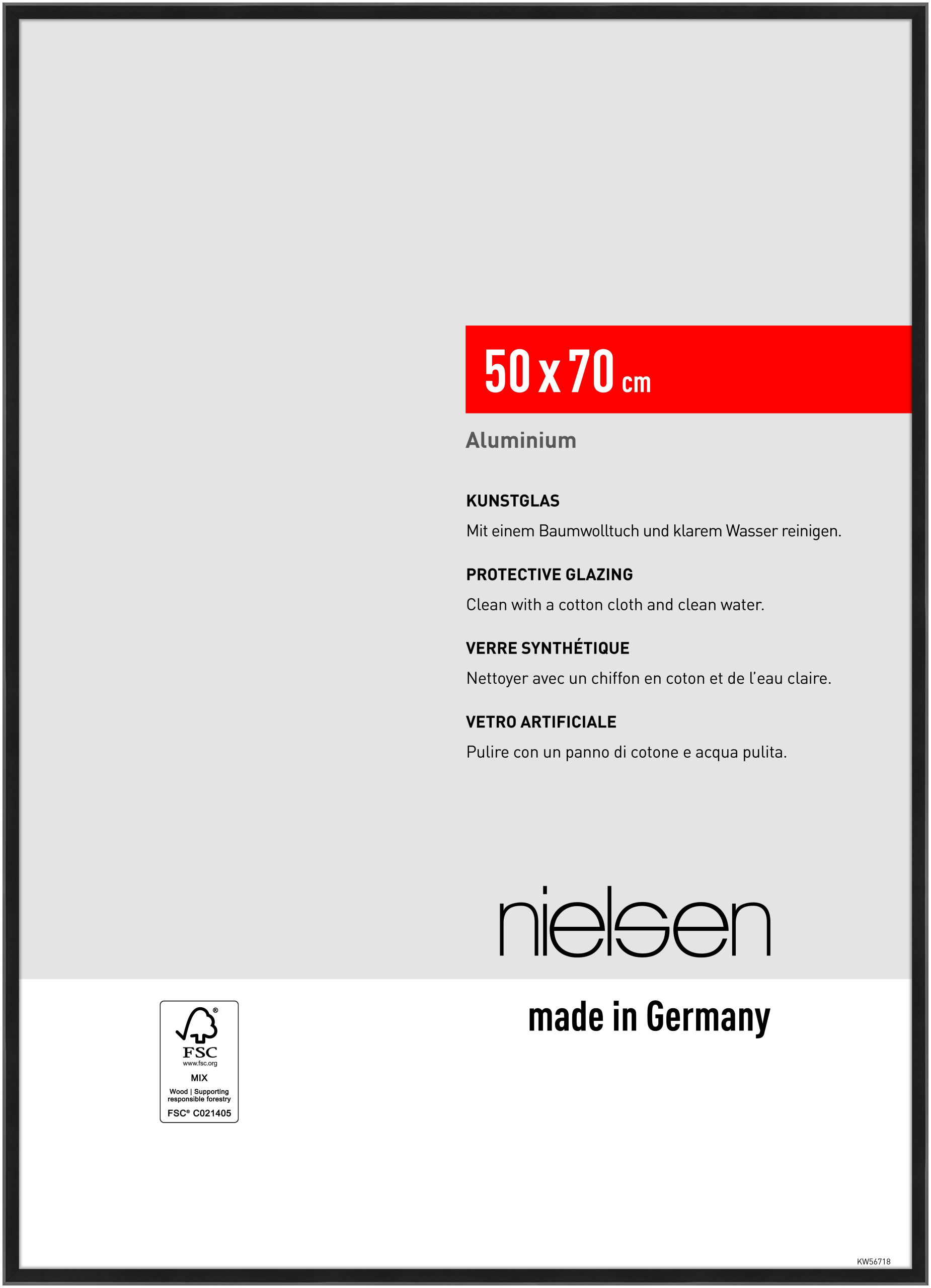 nielsen Aluminium Bilderrahmen Atlanta, 50 x 70 cm, Schwarz Matt