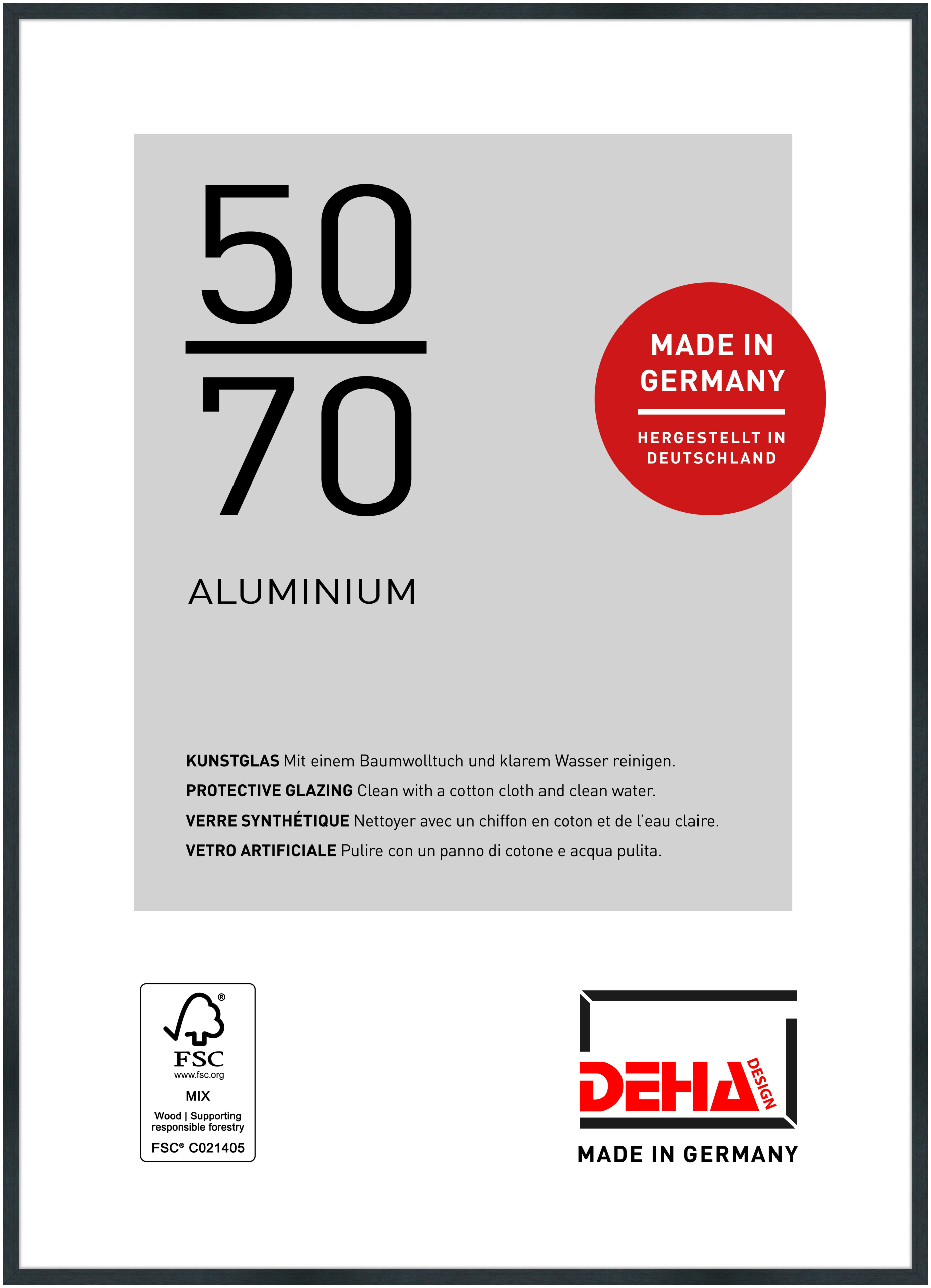 DEHA Design Aluminium Bilderrahmen Tribeca, 50x70 cm, Struktur Schwarz Matt