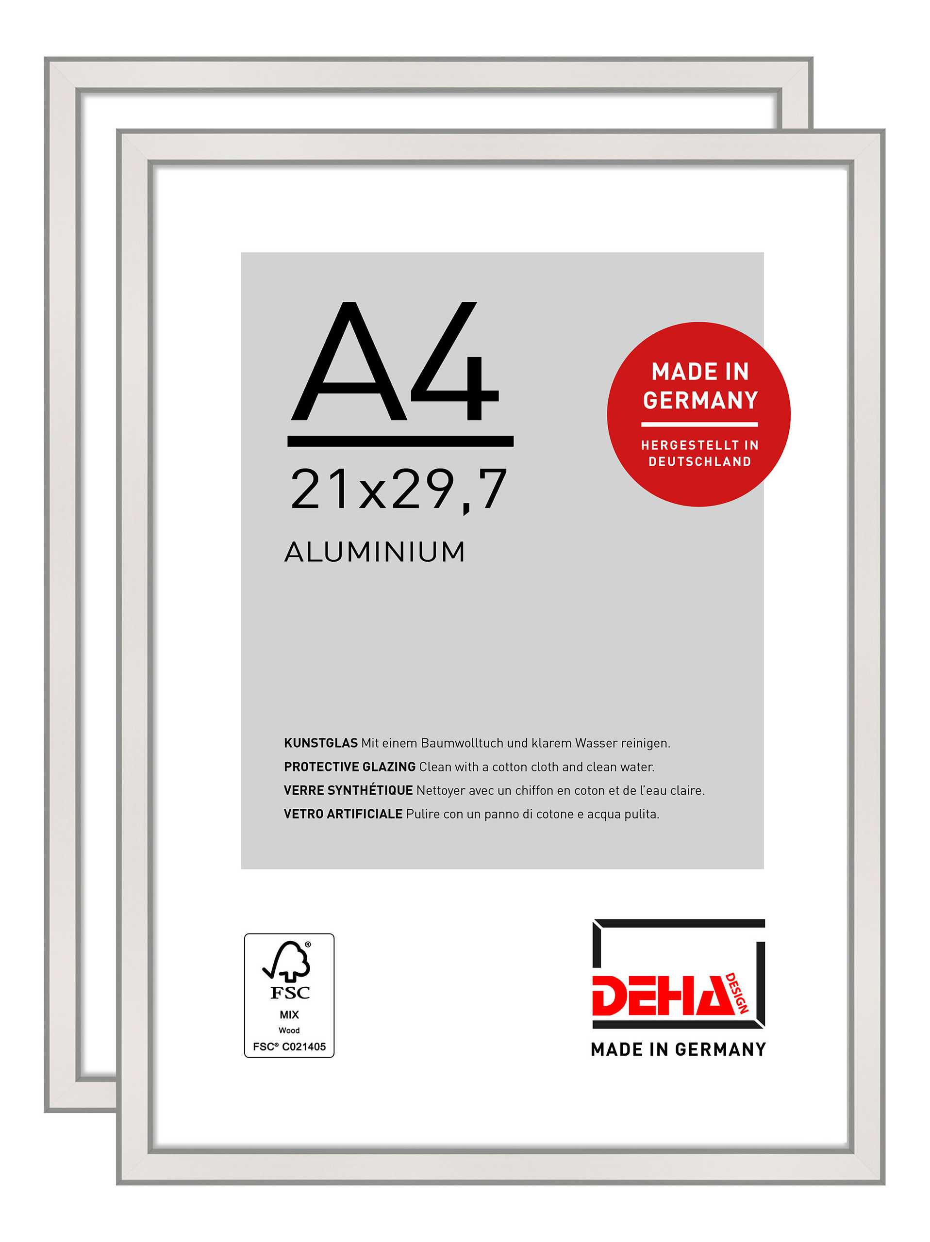 DEHA Design Bilderrahmen Boston (2er Set), A4 21x29,7 cm, Aluminium Silber