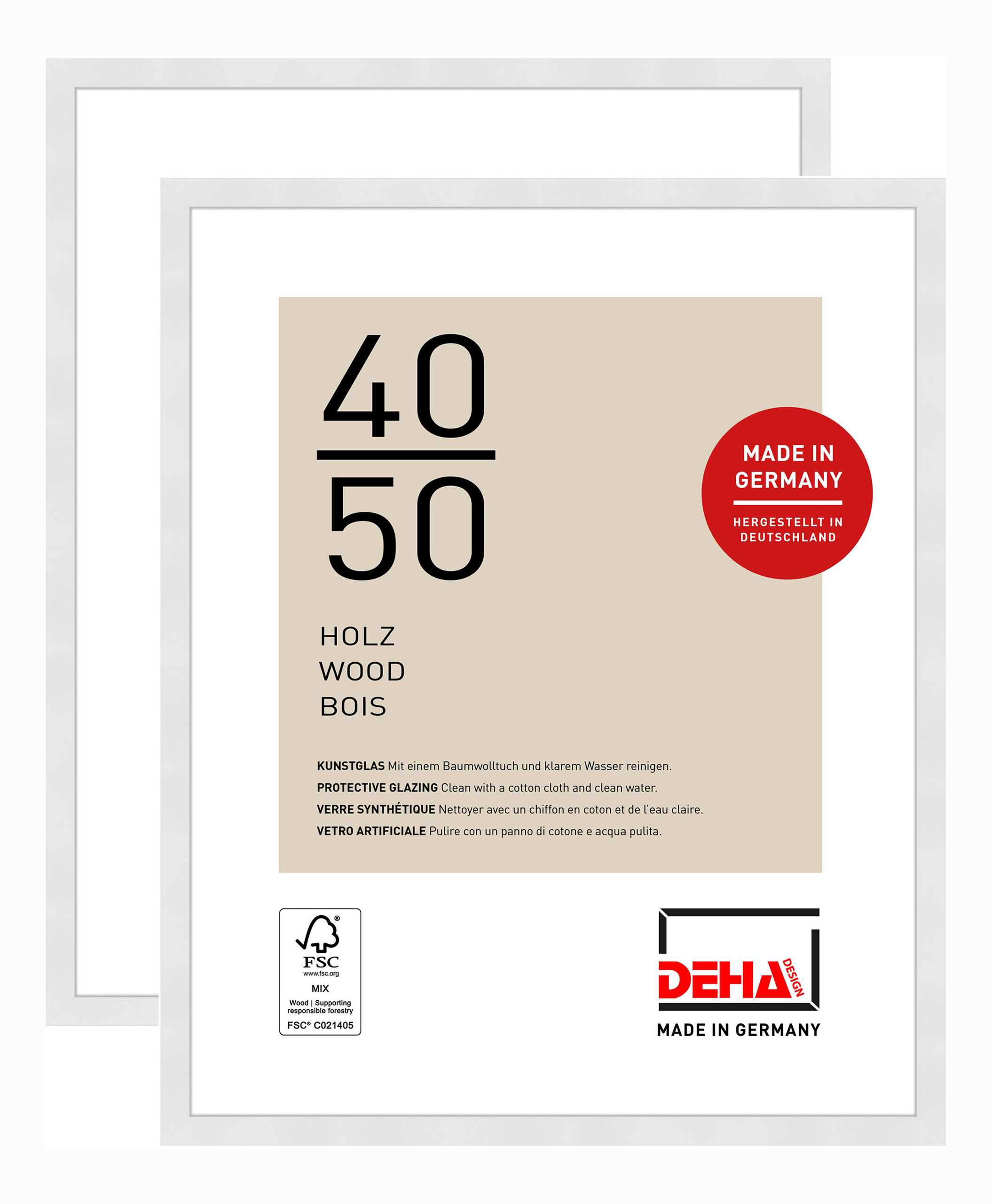 DEHA Design Bilderrahmen Fontana (2er Set), 40x50 cm, Holz Weiß