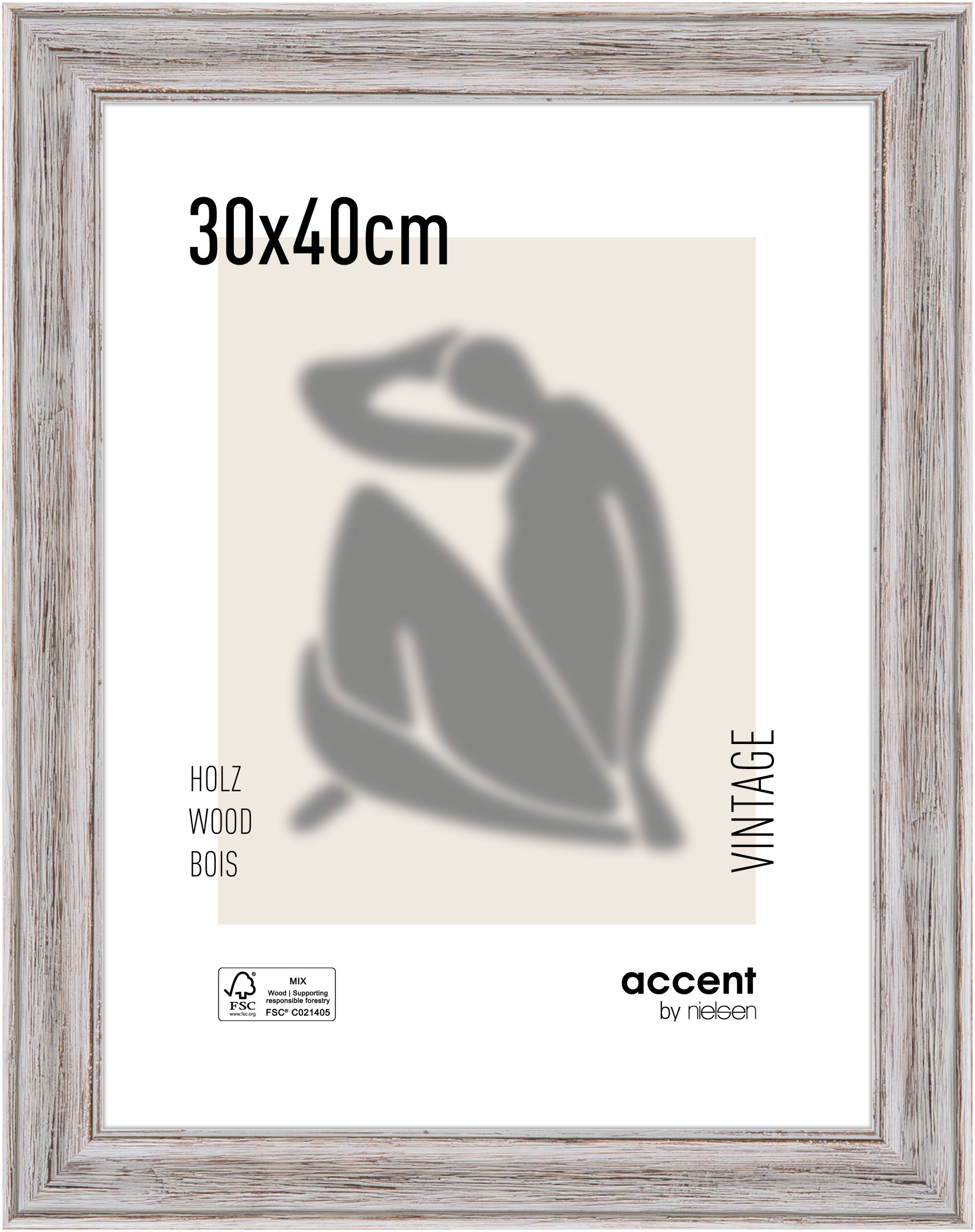 accent by nielsen Holz Bilderrahmen Vintage, 30x40 cm, Weiß