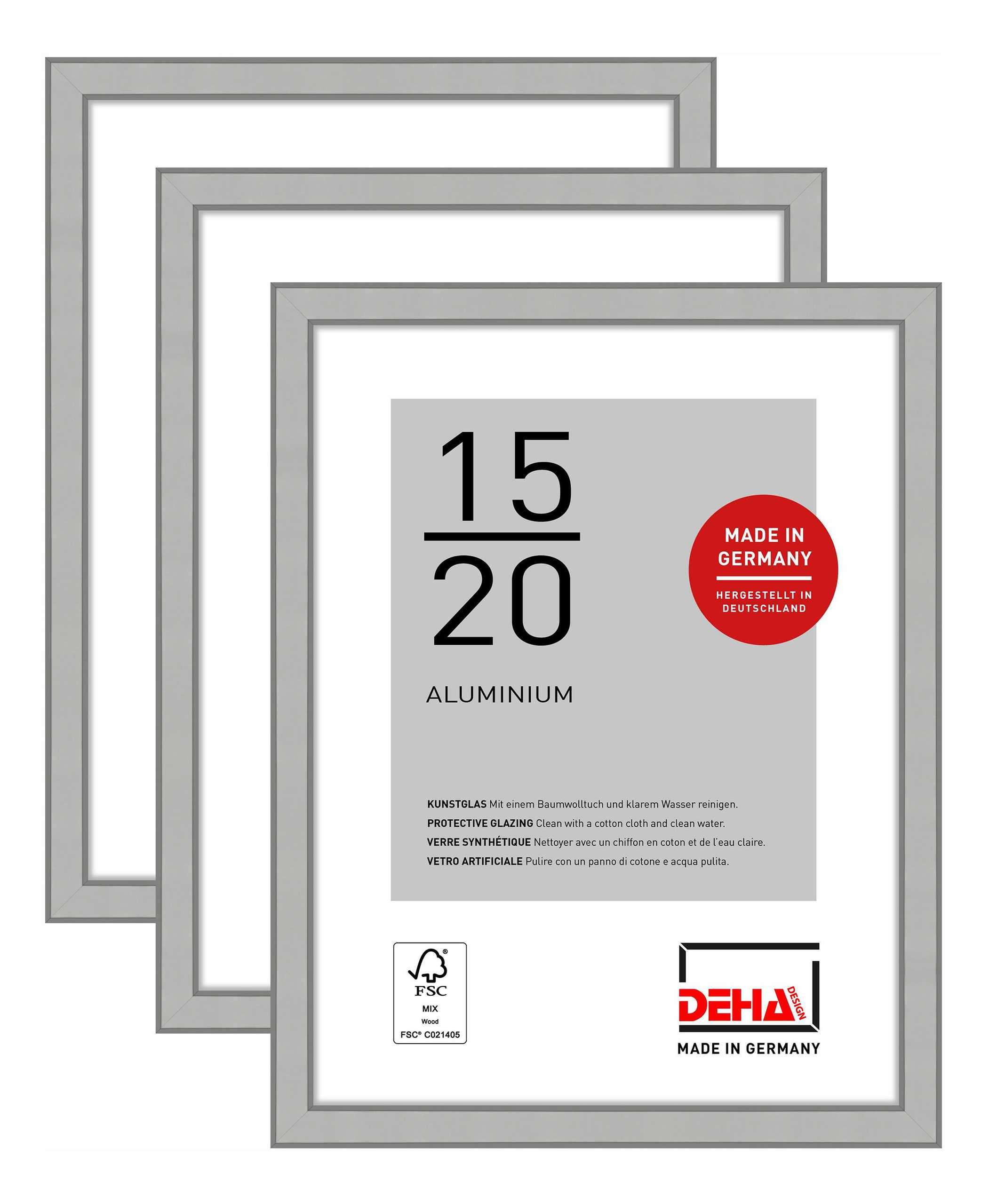 DEHA Design Aluminium Portraitrahmen, Bilderrahmen 3er SET Boston, 15x20 cm, Struktur Silber Matt