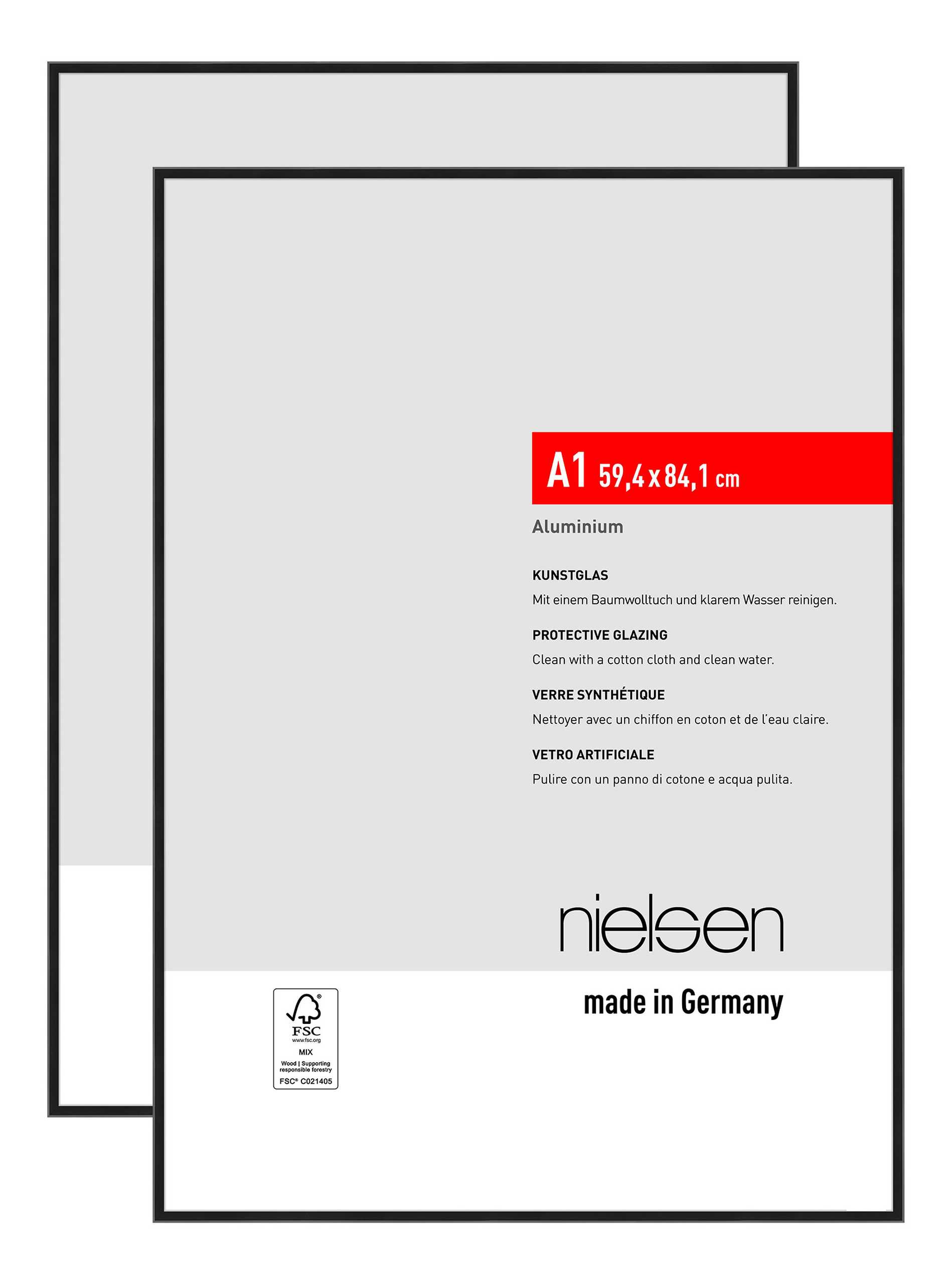nielsen Bilderrahmen Atlanta (2er Set), A1 59,4x84,1 cm, Aluminium Schwarz Matt