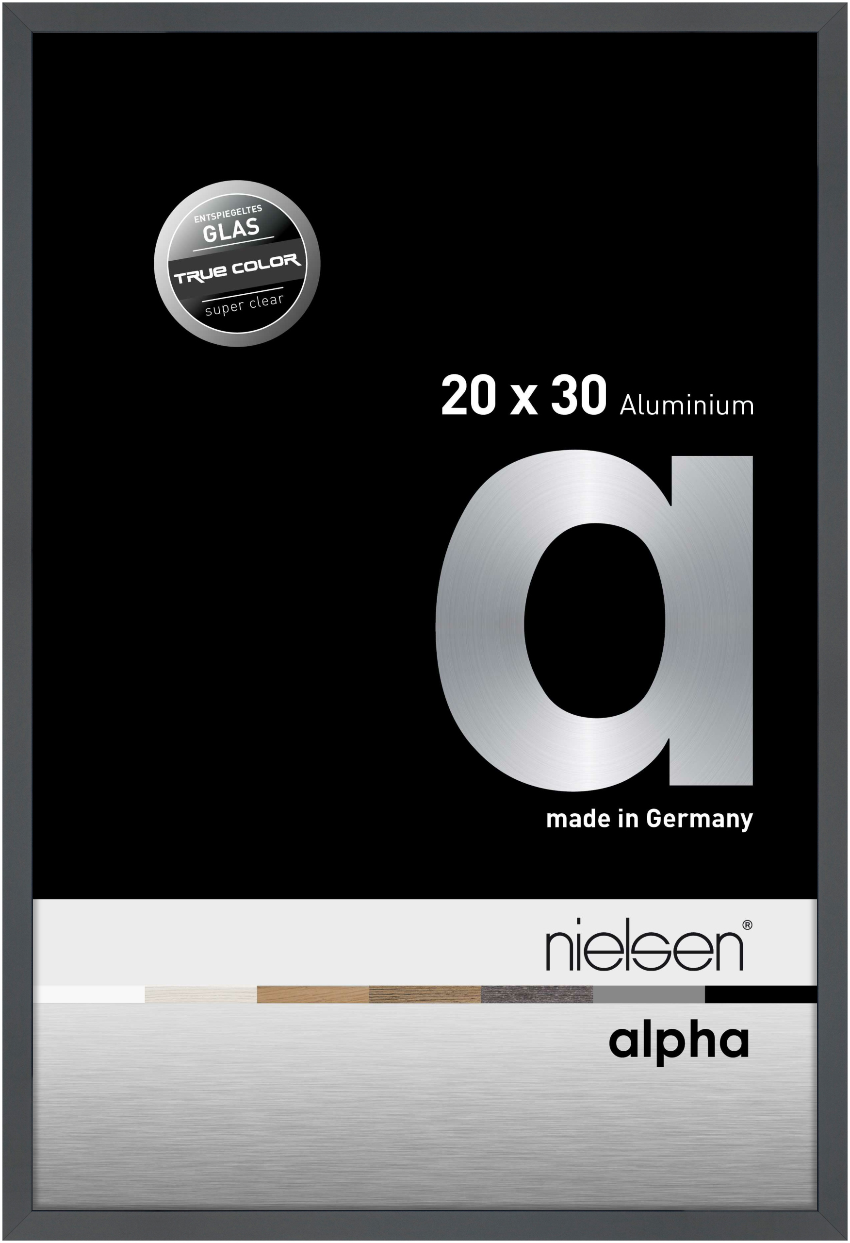 nielsen Aluminium Bilderrahmen Alpha True Color, 20x30 cm, Dunkelgrau Glanz