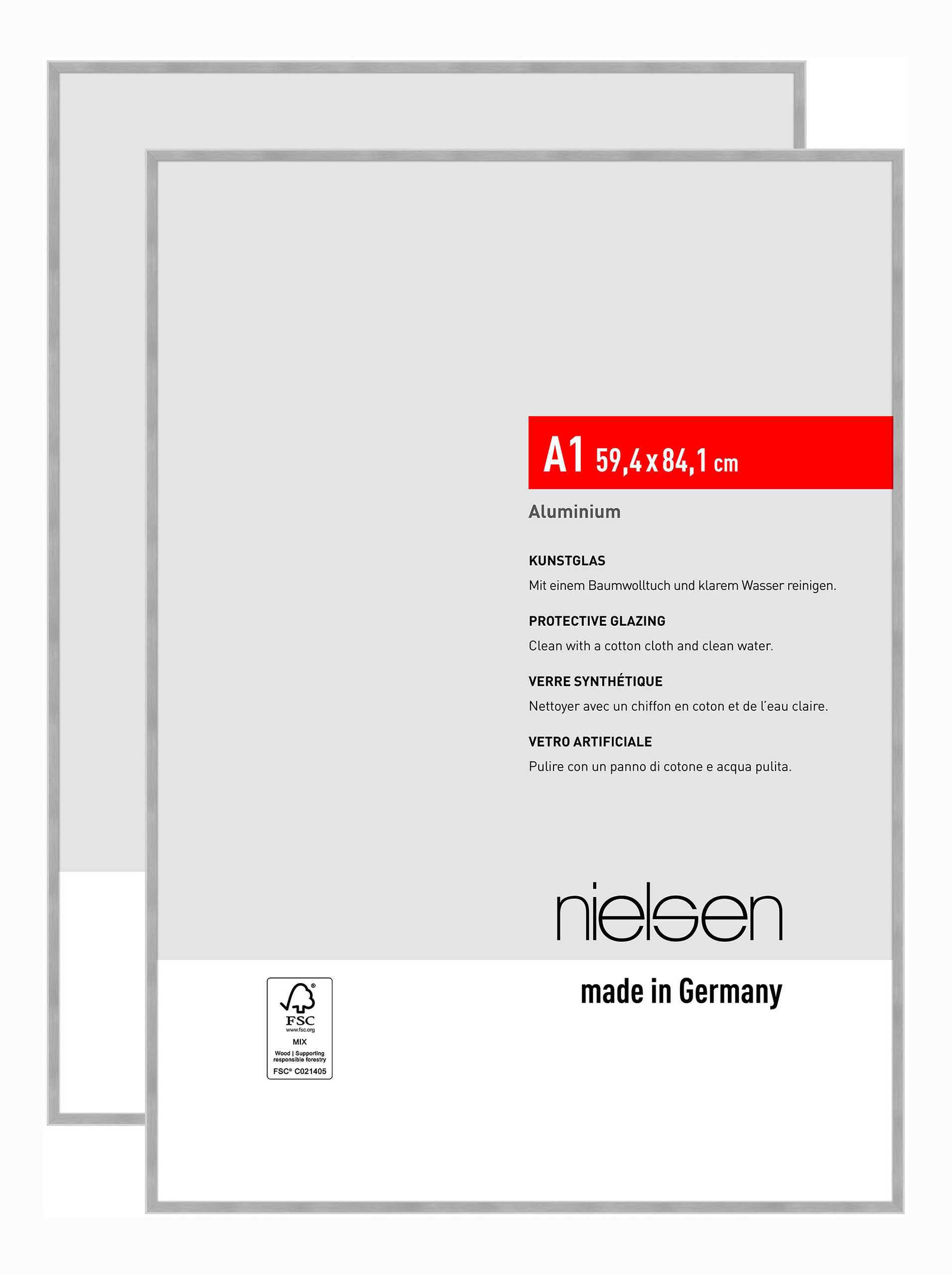 nielsen Bilderrahmen Atlanta (2er Set), A1 59,4x84,1 cm, Aluminium Struktur Silber Matt