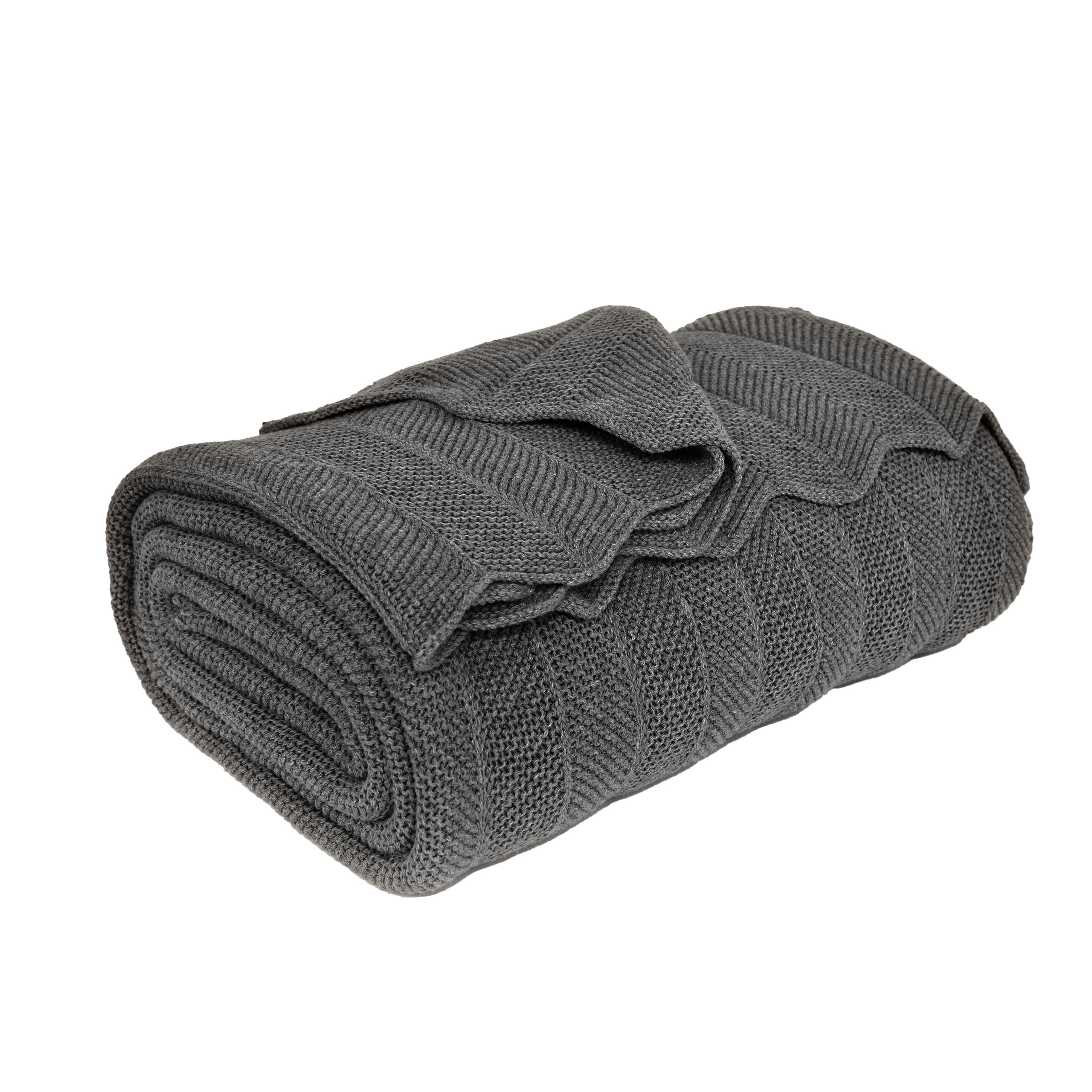 nielsen HOME Wohndecke Milo fein gestrickt, 150x200 cm, Dunkelgrau, 100% Baumwolle, Fischgrat-Optik