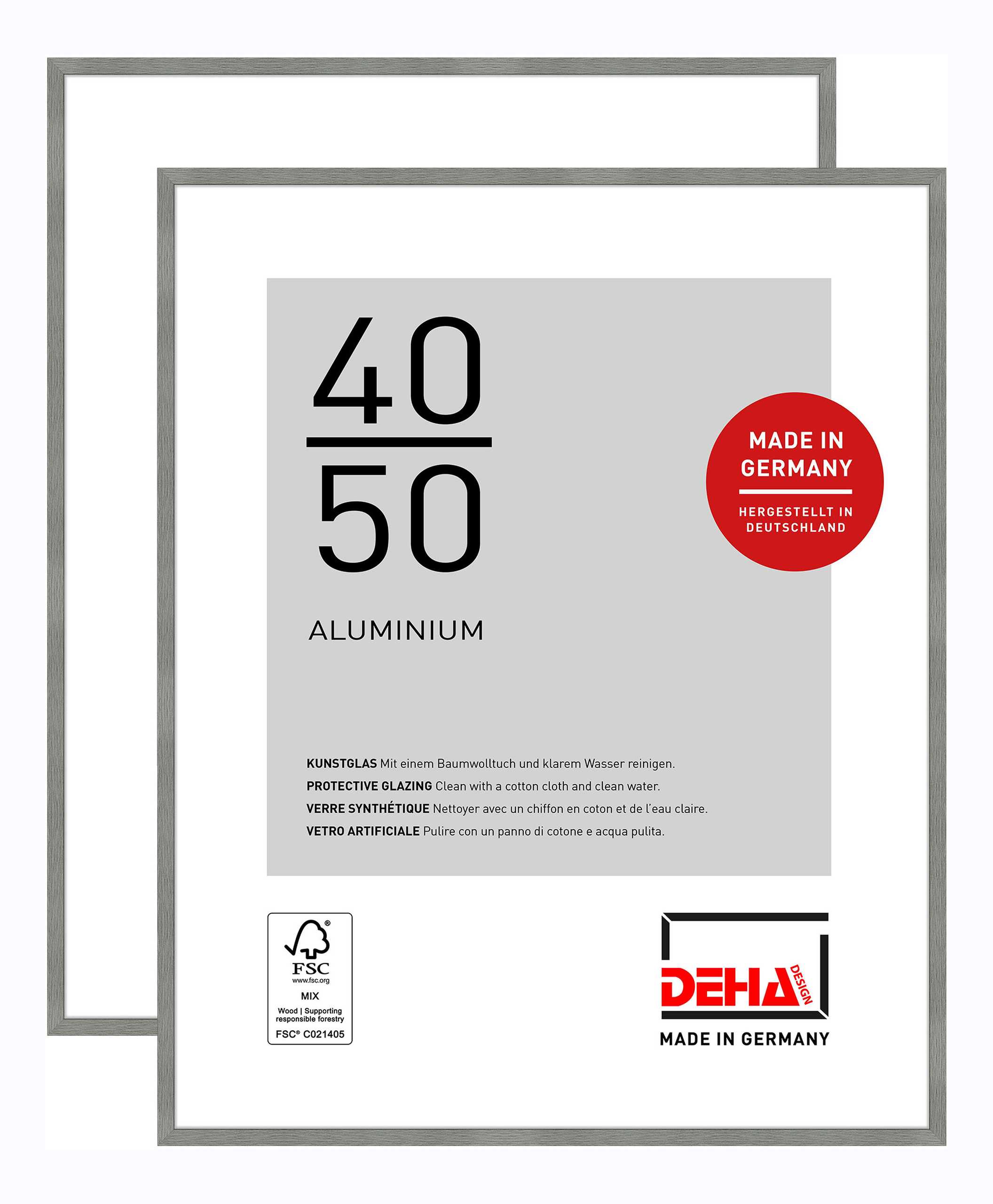 DEHA 2er SET Aluminium Bilderrahmen Tribeca, 40x50 cm, Struktur Grau Matt
