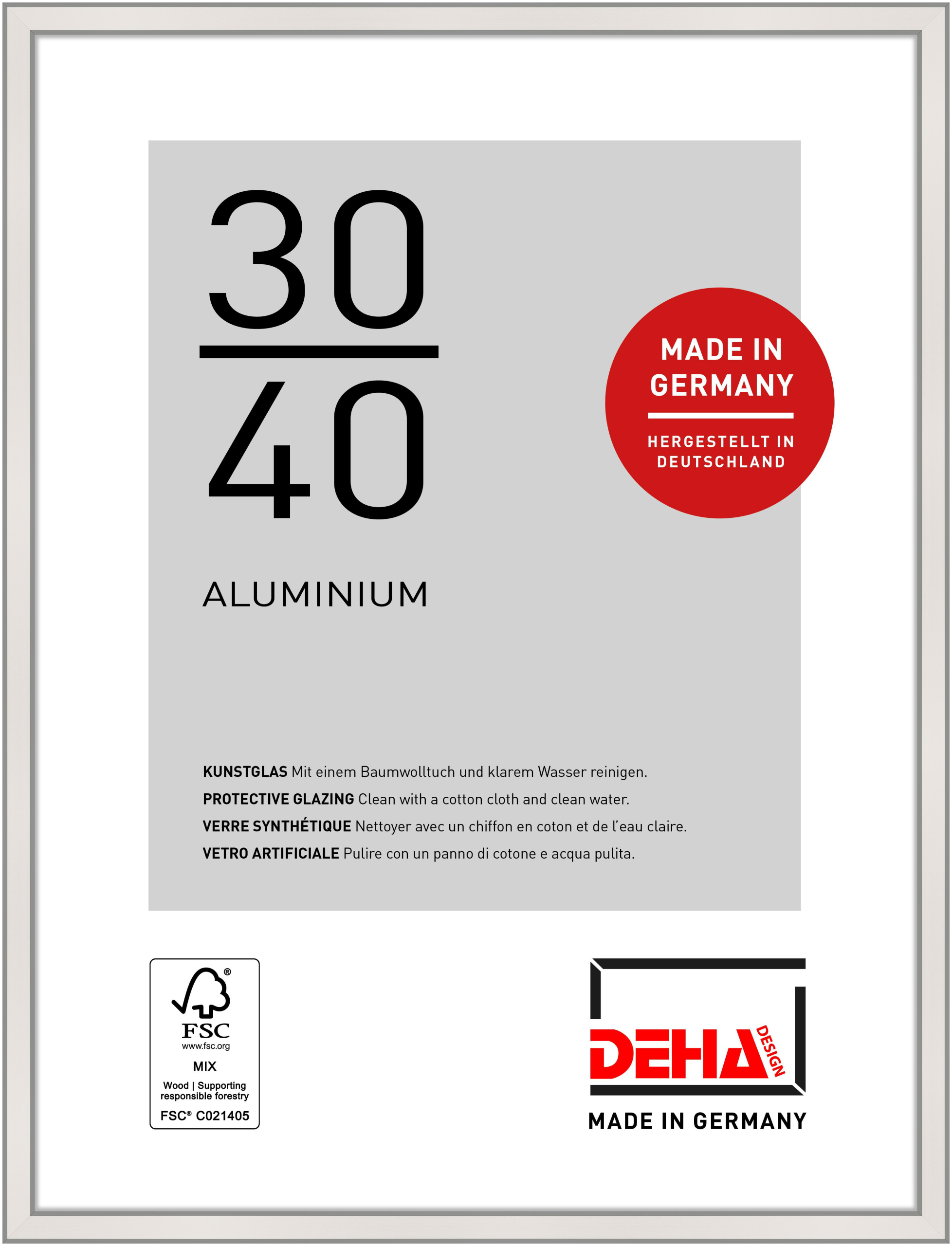 DEHA Design Aluminium Bilderrahmen Boston, 30x40 cm, Silber